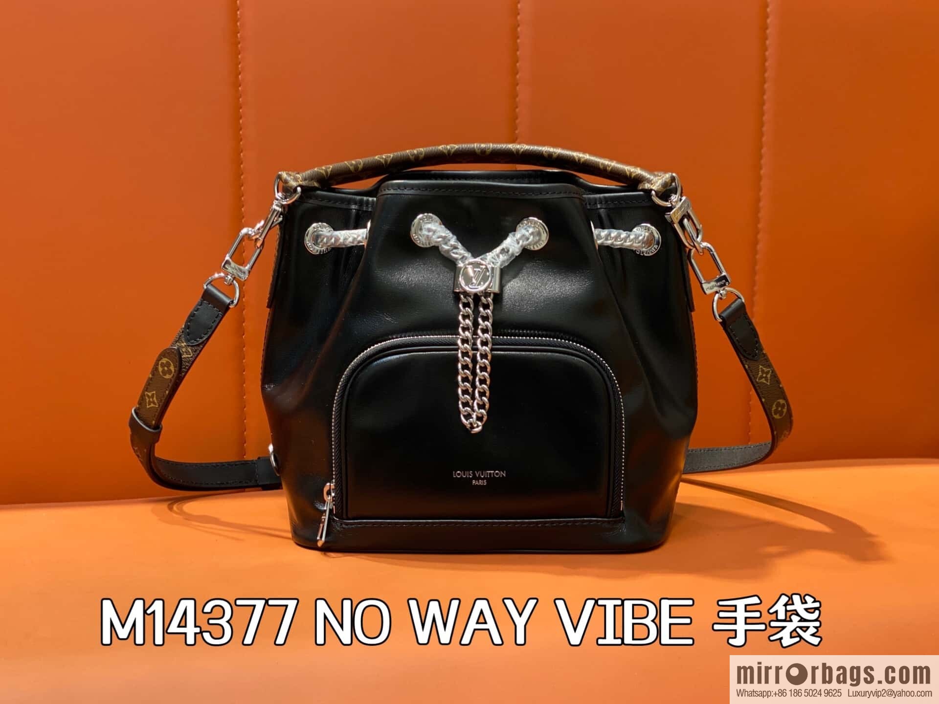 [Boutique‑grade] M14377 black, full leather bucket bag NO WAY VIBE handbag