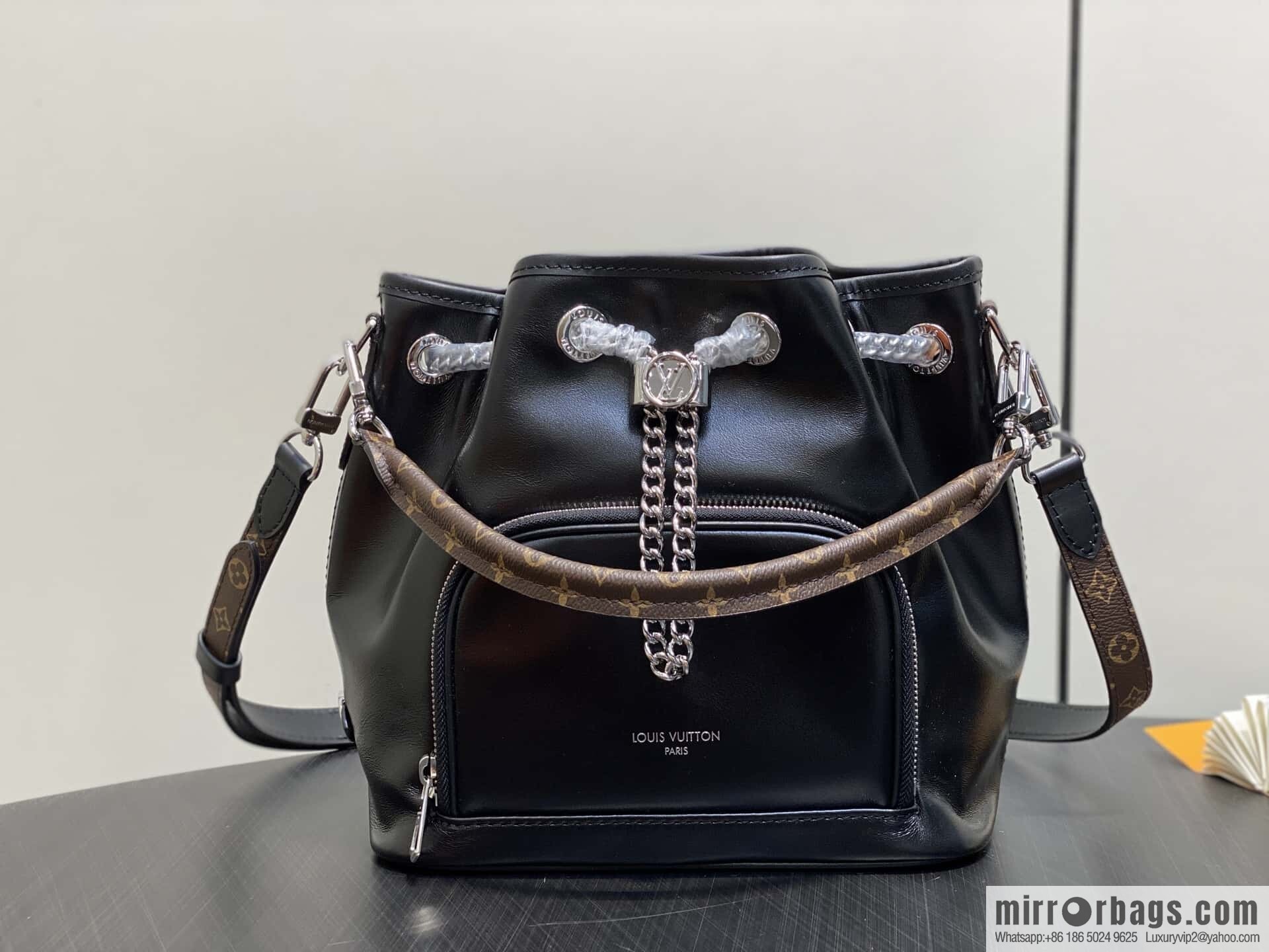 [Boutique‑grade] M14377 black, full leather bucket bag NO WAY VIBE handbag