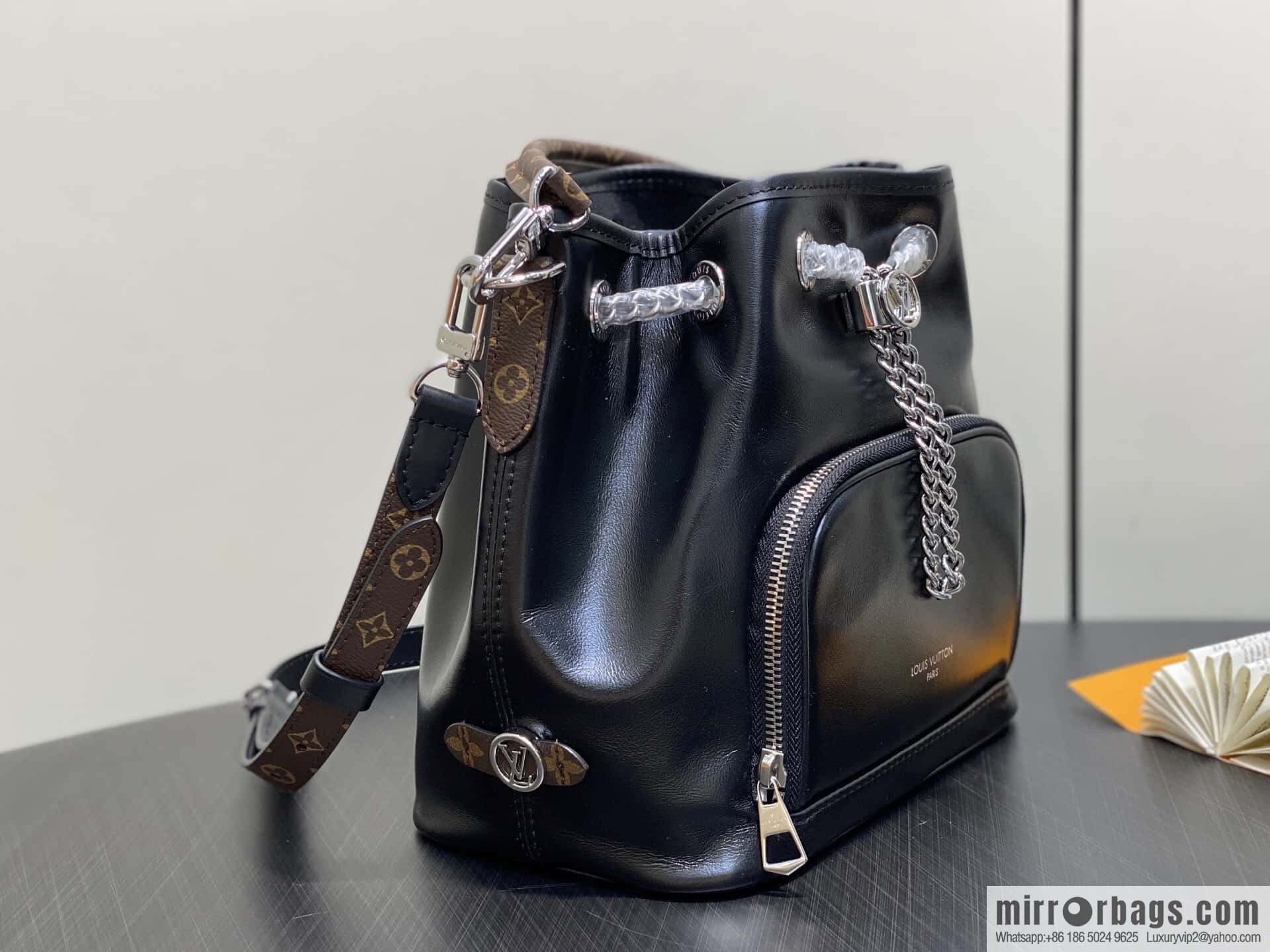 [Boutique‑grade] M14377 black, full leather bucket bag NO WAY VIBE handbag