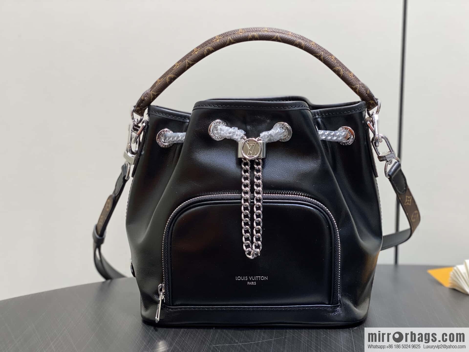 [Boutique‑grade] M14377 black, full leather bucket bag NO WAY VIBE handbag