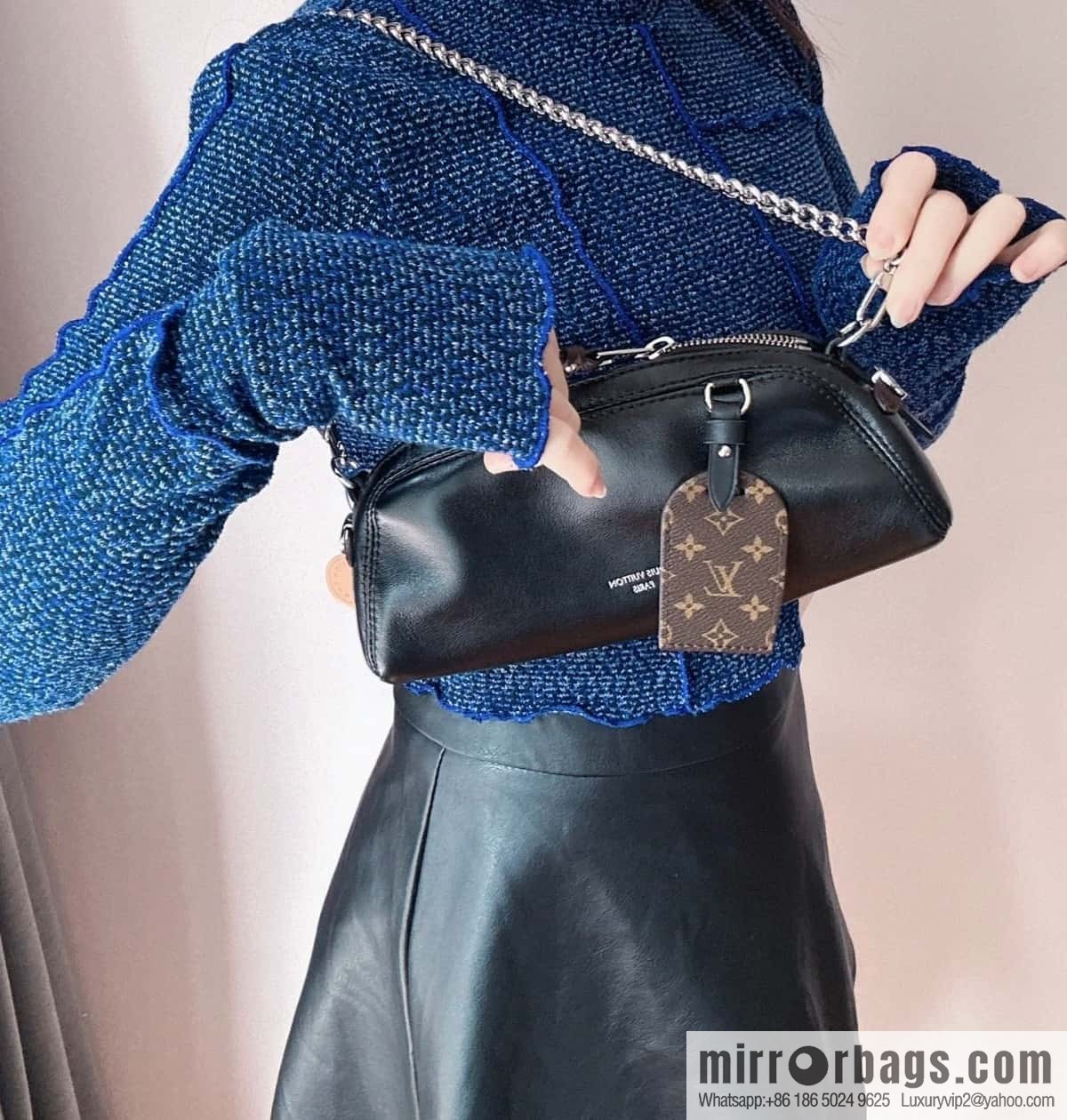 [Boutique‑grade] M14544 black, full leather chain bag POCHETTE VIBE handbag