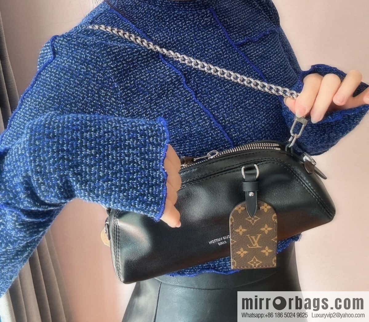 [Boutique‑grade] M14544 black, full leather chain bag POCHETTE VIBE handbag