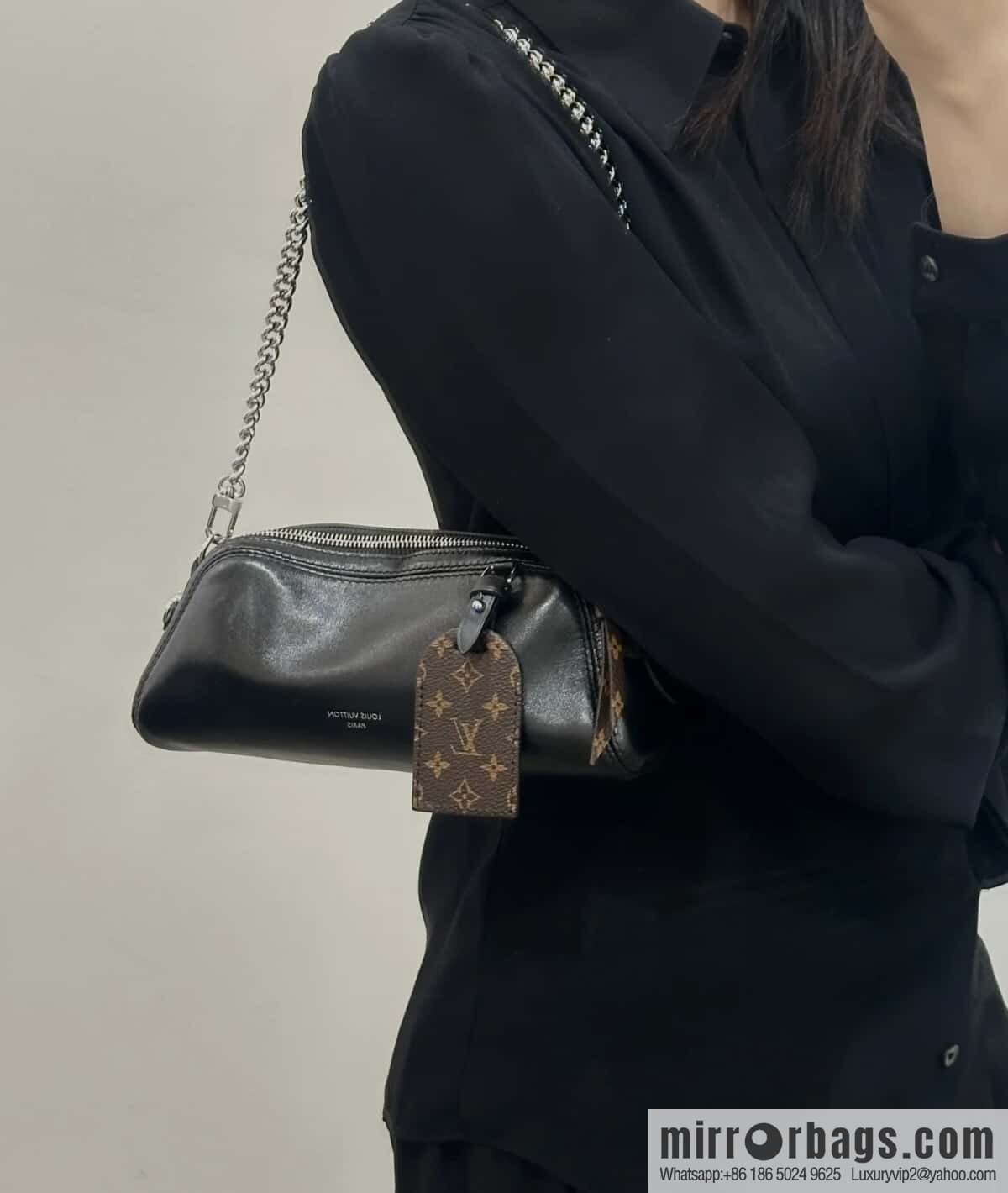 [Boutique‑grade] M14544 black, full leather chain bag POCHETTE VIBE handbag
