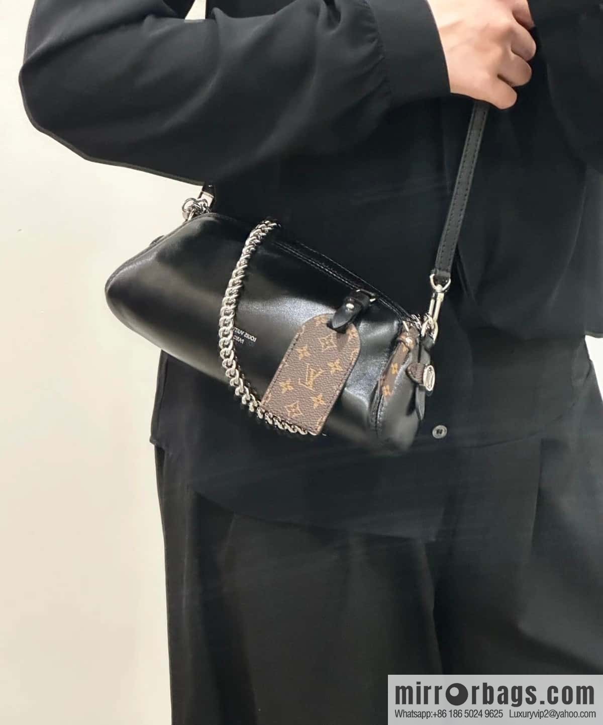 [Boutique‑grade] M14544 black, full leather chain bag POCHETTE VIBE handbag