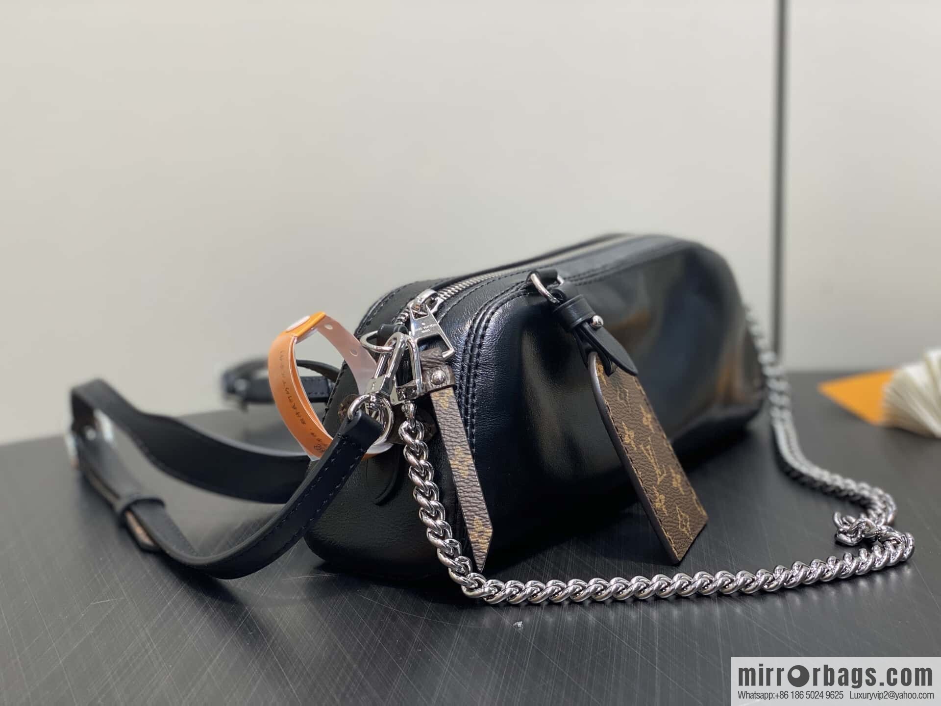[Boutique‑grade] M14544 black, full leather chain bag POCHETTE VIBE handbag