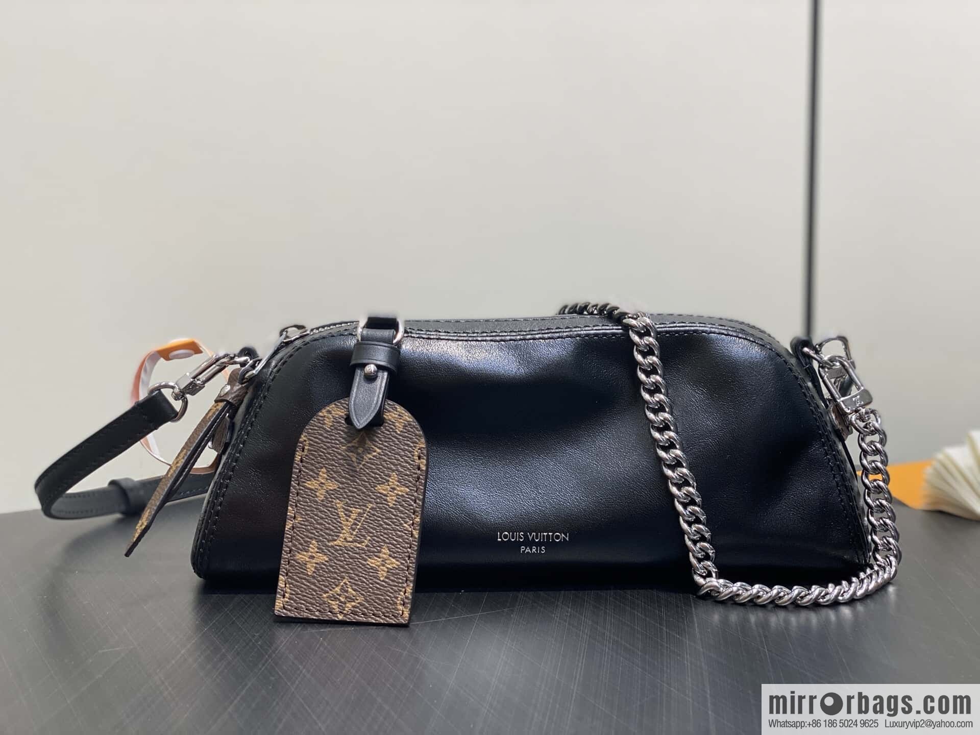 [Boutique‑grade] M14544 black, full leather chain bag POCHETTE VIBE handbag