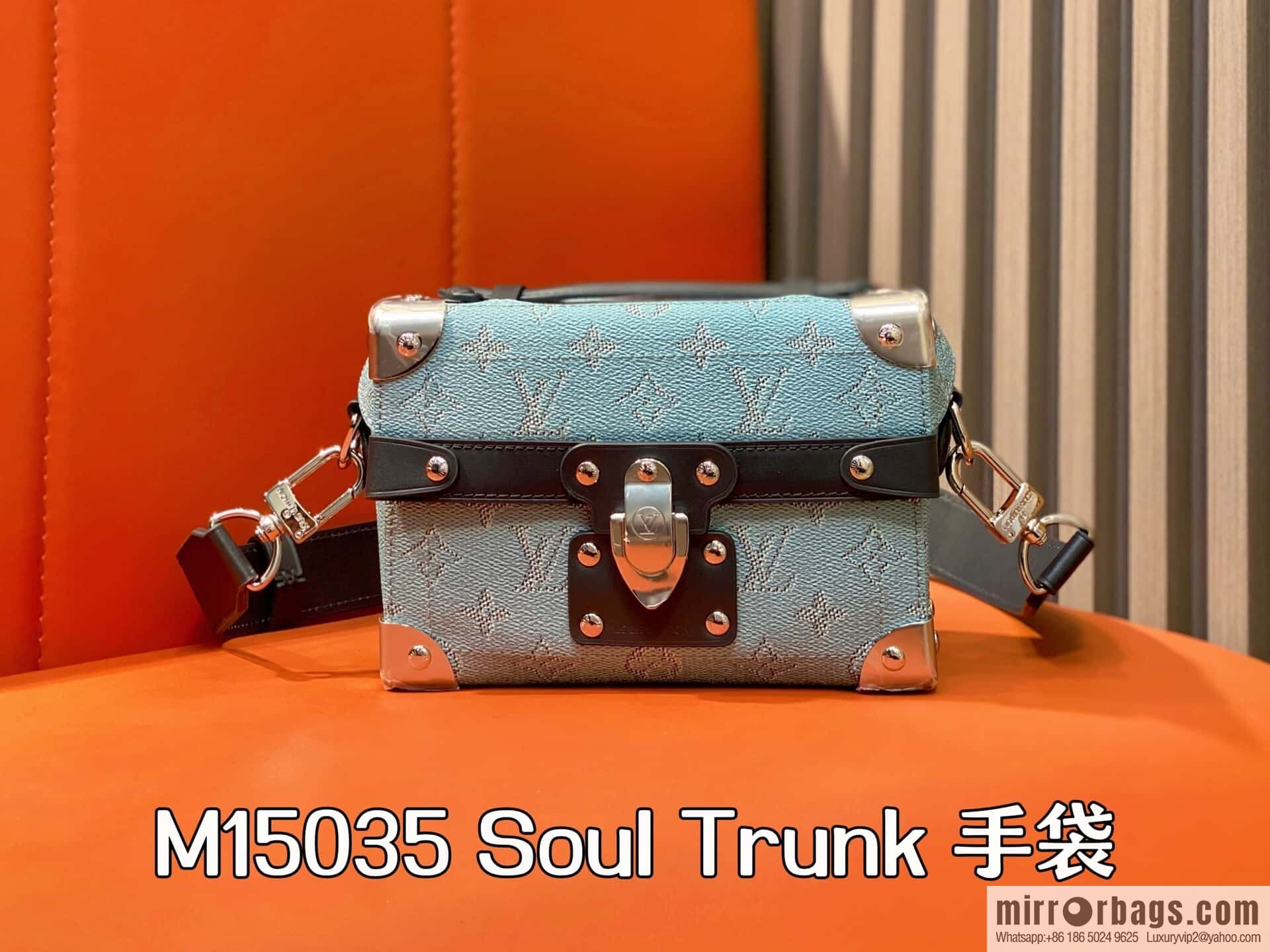 [Boutique‑grade] M15035 blue, men's bag, box bag, Soul Trunk handbag.