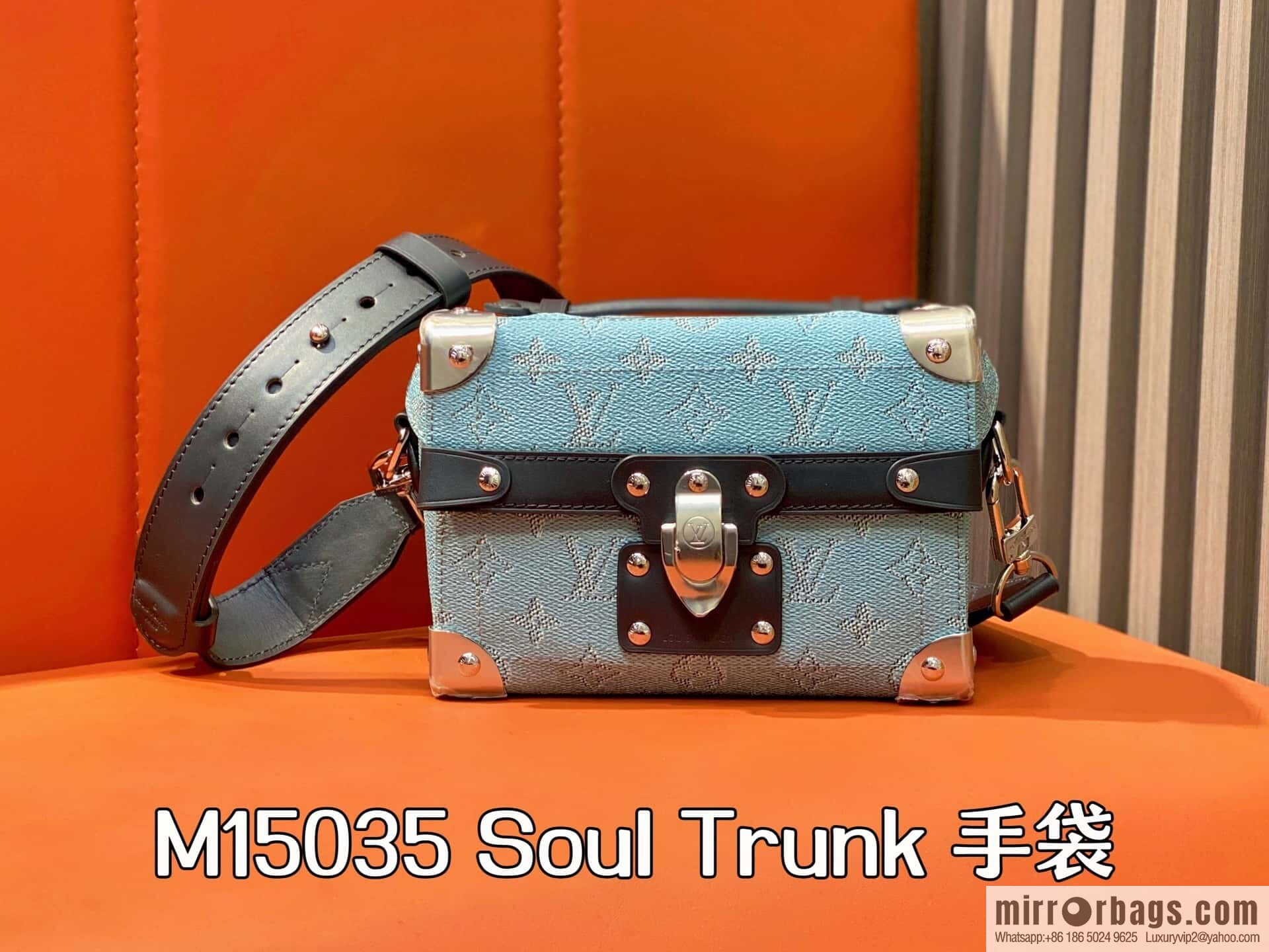 [Boutique‑grade] M15035 blue, men's bag, box bag, Soul Trunk handbag.