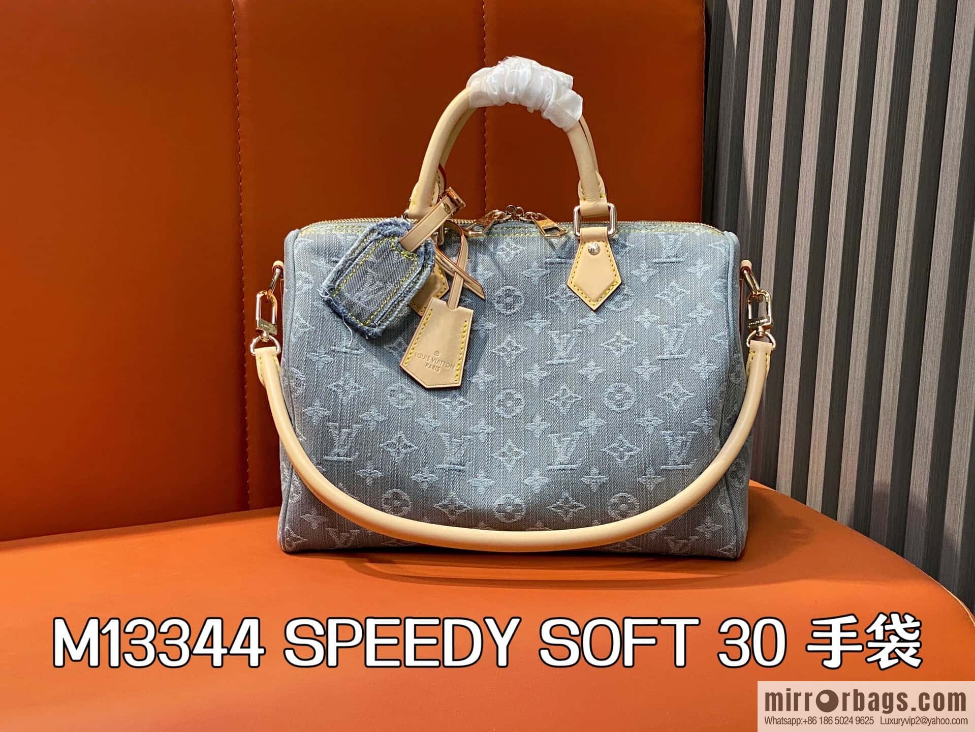 [Boutique‑grade] M13344 gray, denim speedy pillow bag SPEEDY SOFT 30 handbag