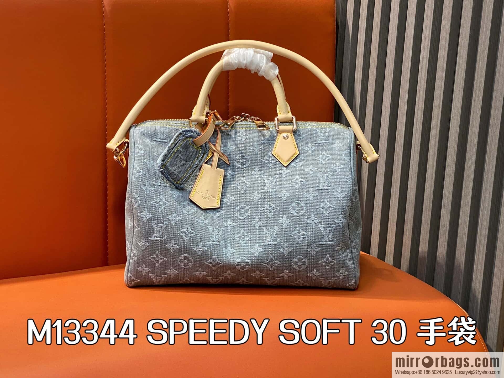 [Boutique‑grade] M13344 gray, denim speedy pillow bag SPEEDY SOFT 30 handbag