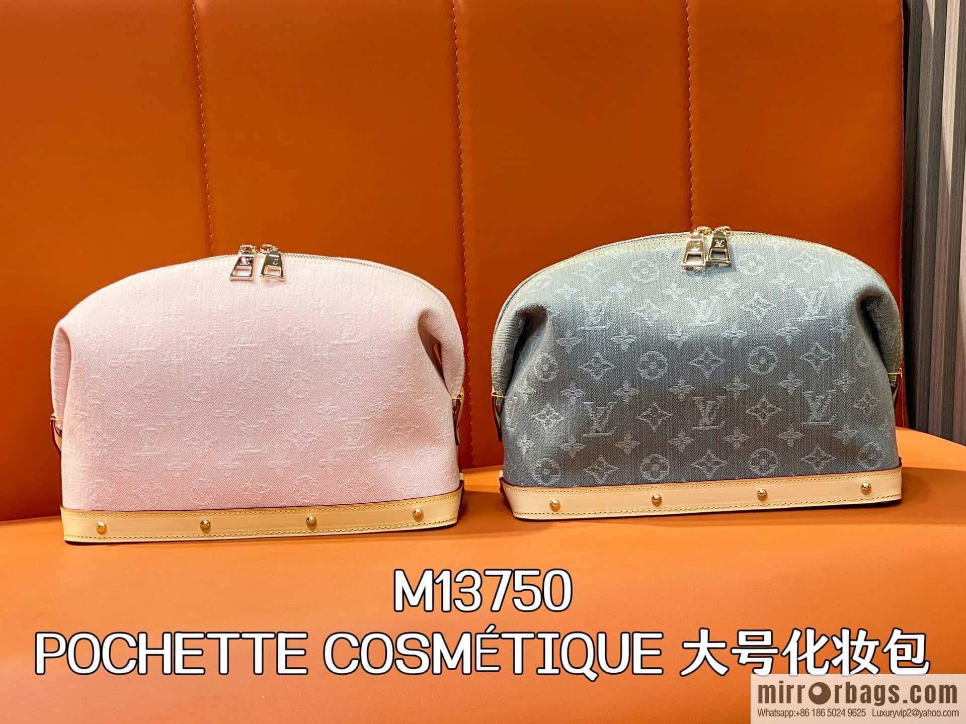 [Boutique‑grade] M13750 gray, denim cosmetic bag POCHETTE COSMÉTIQUE large cosmetic bag