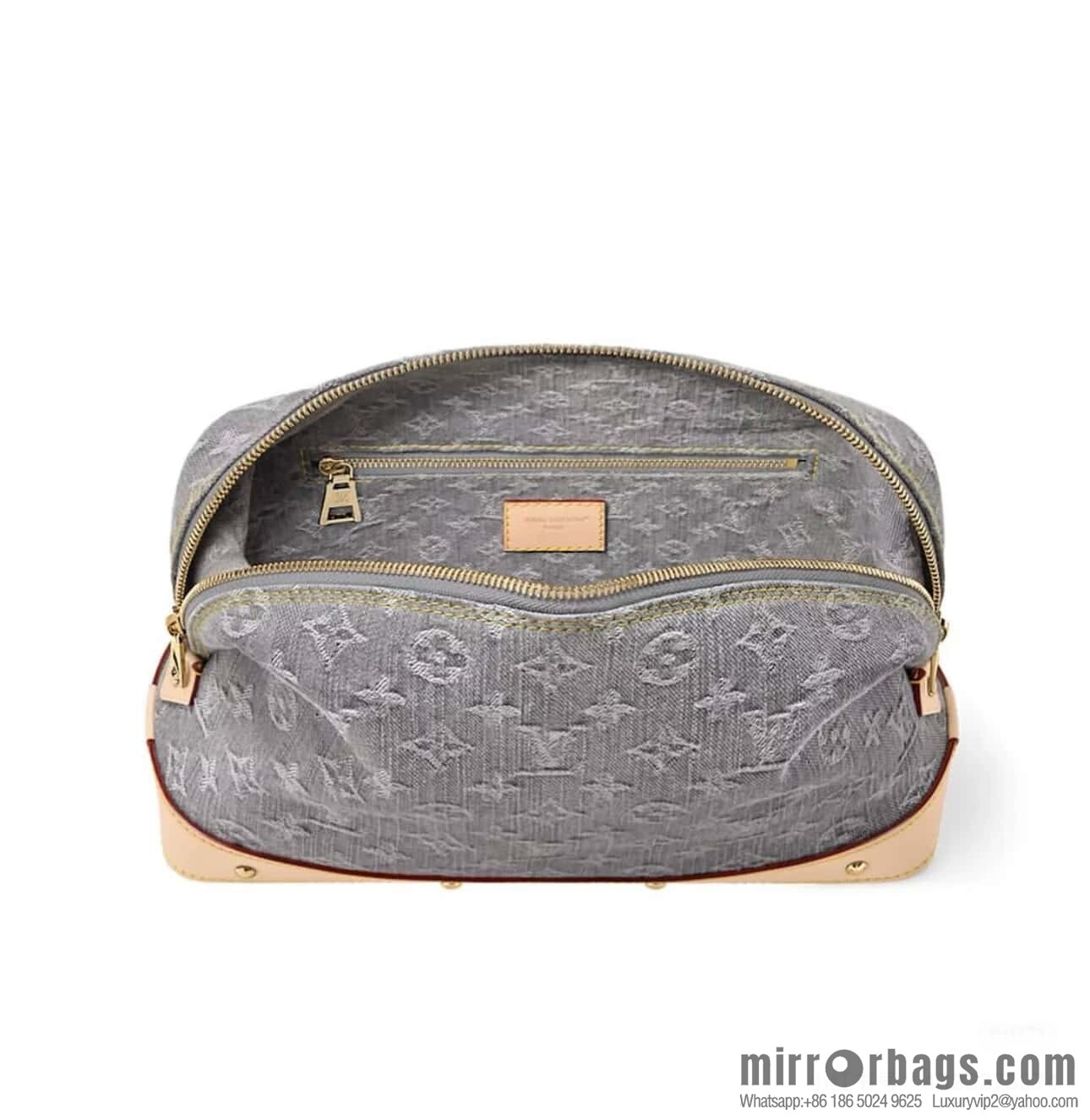 [Boutique‑grade] M13750 gray, denim cosmetic bag POCHETTE COSMÉTIQUE large cosmetic bag