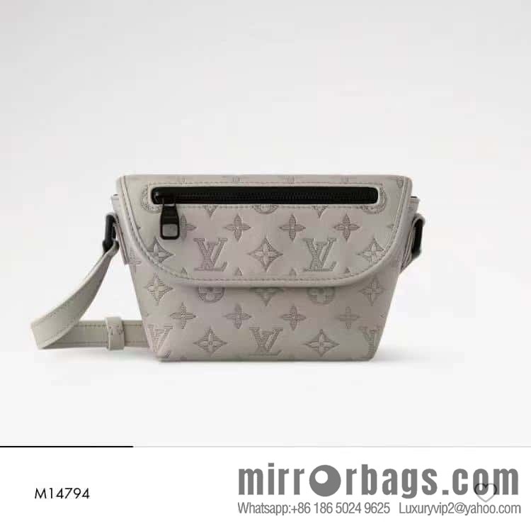 [Boutique‑grade] M14794 gray, full leather embossed men's bag messenger bag Pulse mini handbag