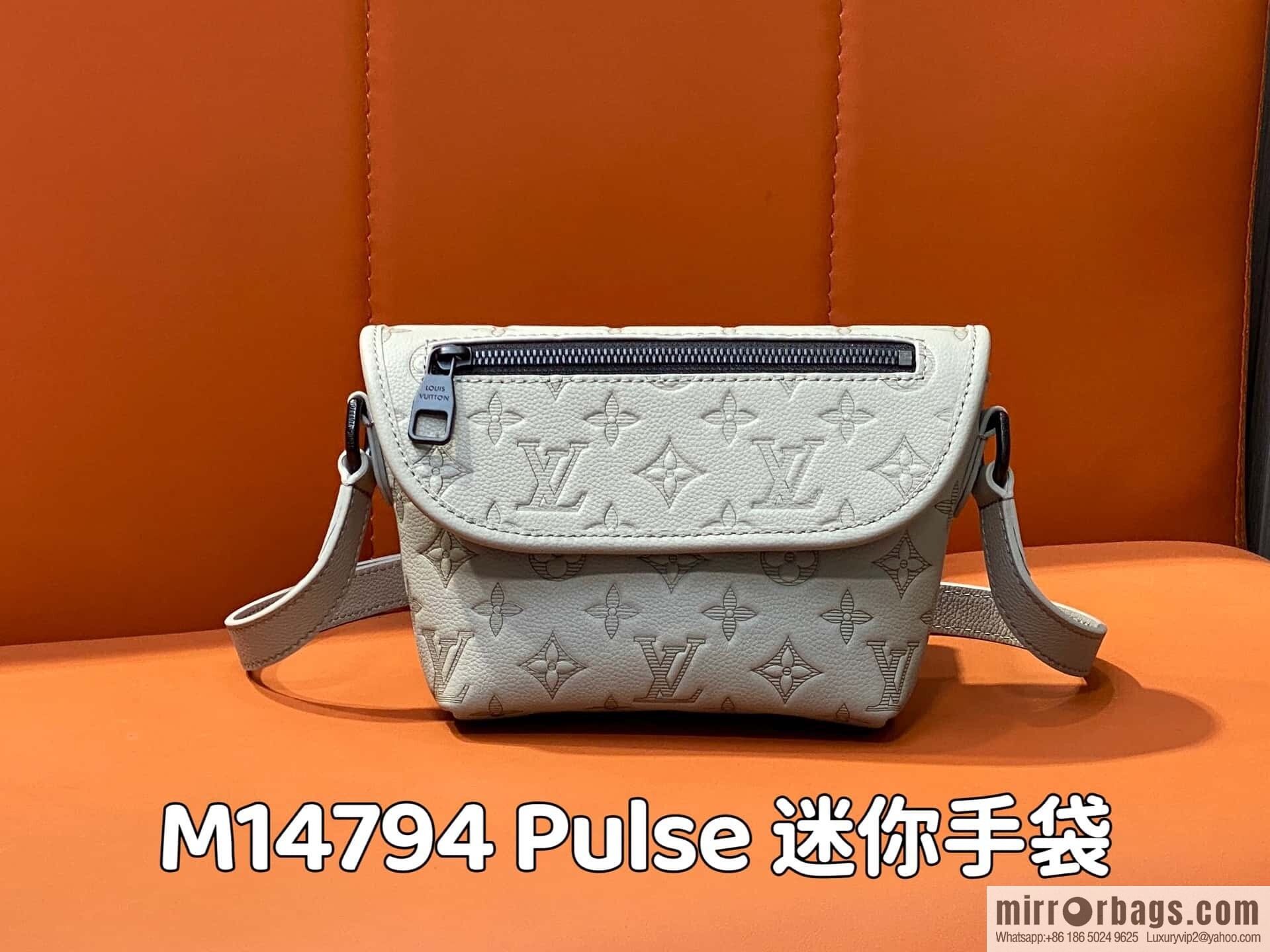[Boutique‑grade] M14794 gray, full leather embossed men's bag messenger bag Pulse mini handbag
