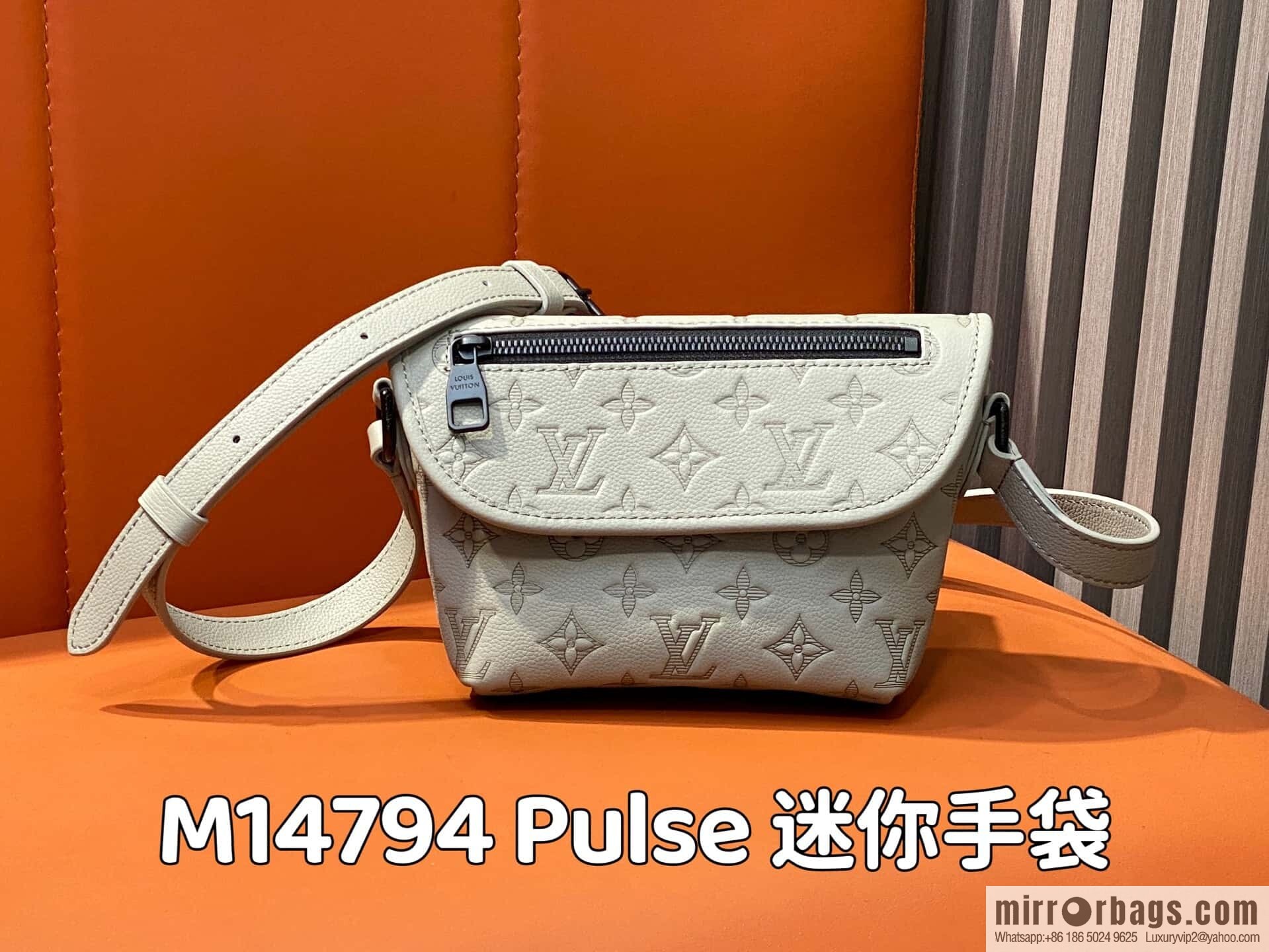 [Boutique‑grade] M14794 gray, full leather embossed men's bag messenger bag Pulse mini handbag
