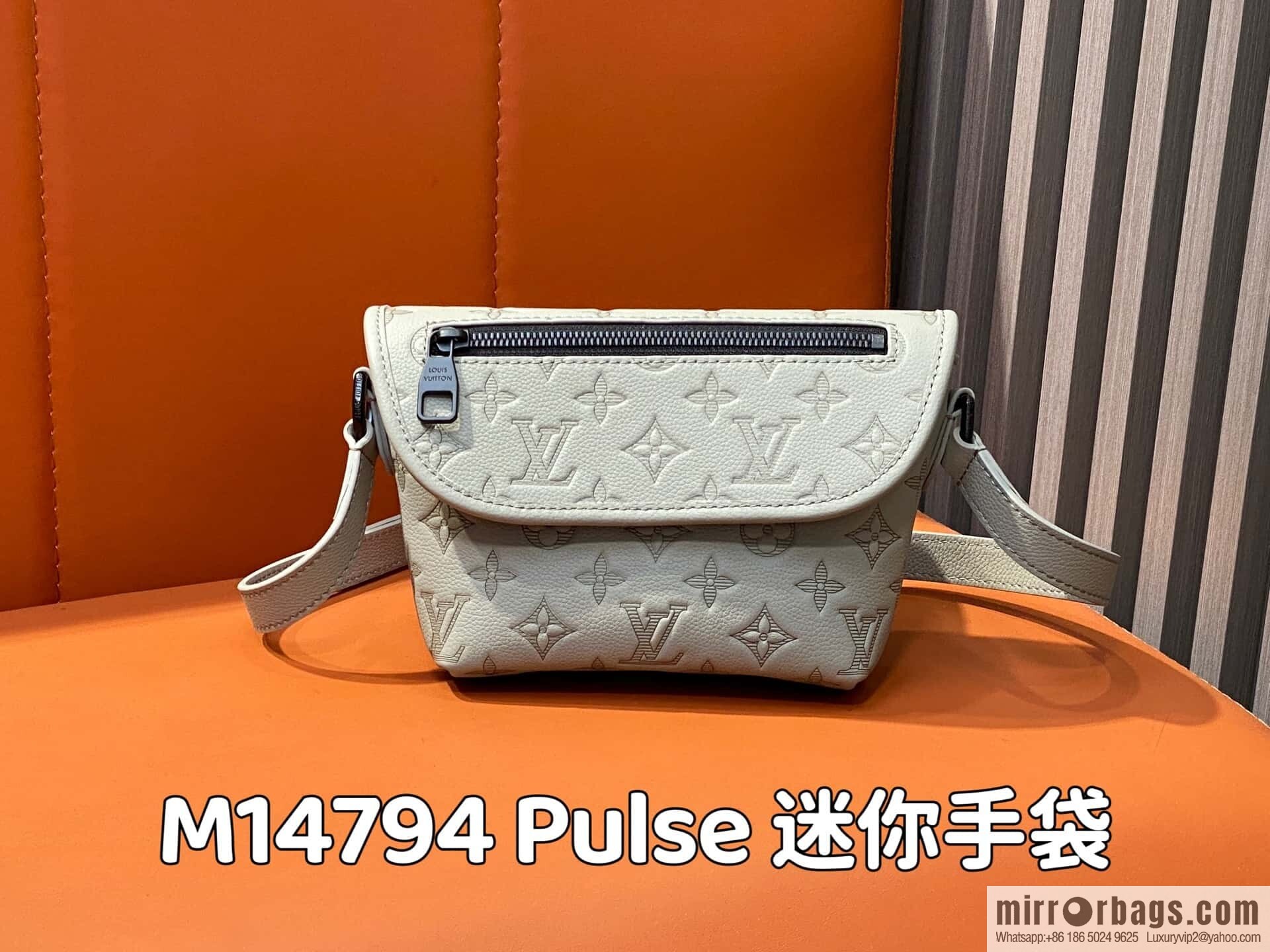 [Boutique‑grade] M14794 gray, full leather embossed men's bag messenger bag Pulse mini handbag