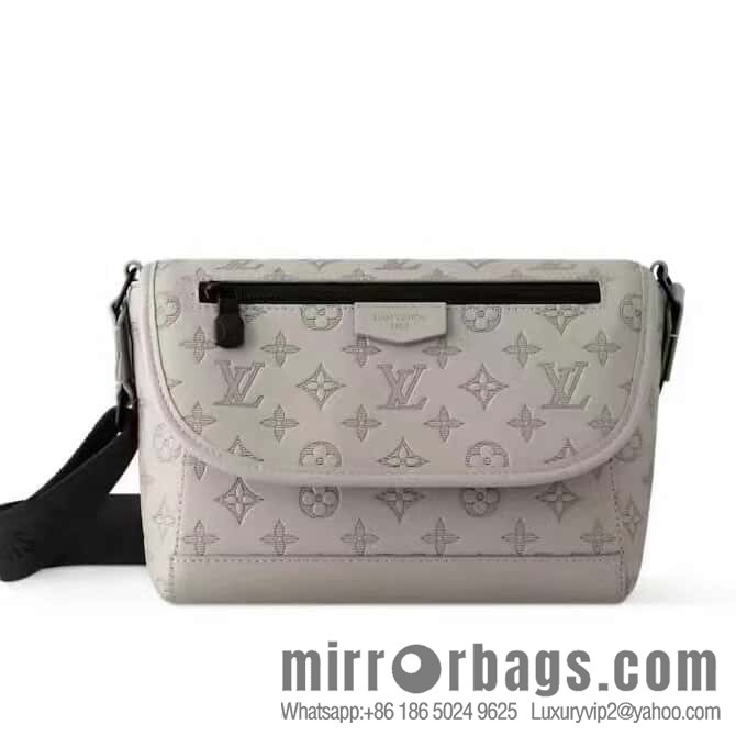 [Boutique‑grade] M14912 gray, full leather embossed men's bag messenger bag Pulse messenger bag