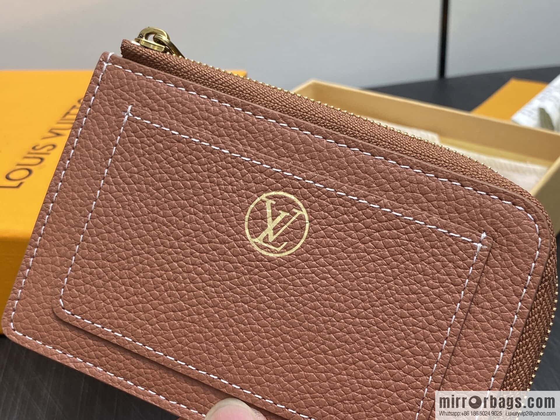 [Boutique‑grade] M14551 brown, full leather card bag change bag, new LOW KEY zipper card clip M14550 black
