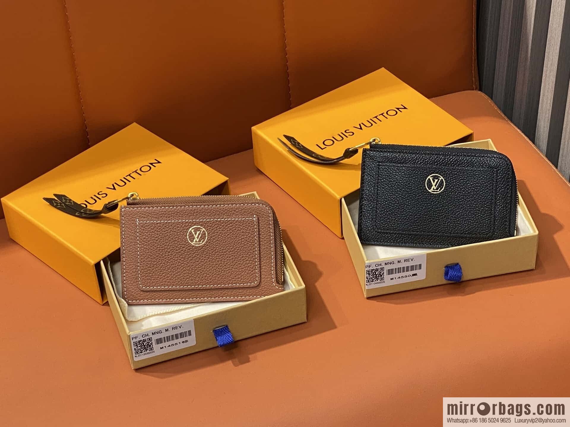 [Boutique‑grade] M14550 black, full leather card bag change bag, the new LOW KEY zipper card clip of the season M14551 brown