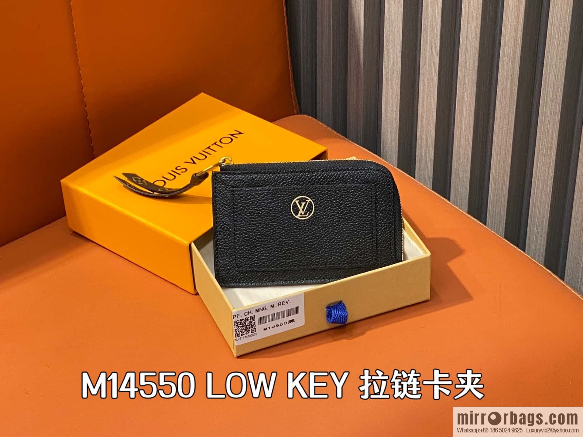 [Boutique‑grade] M14550 black, full leather card bag change bag, the new LOW KEY zipper card clip of the season M14551 brown