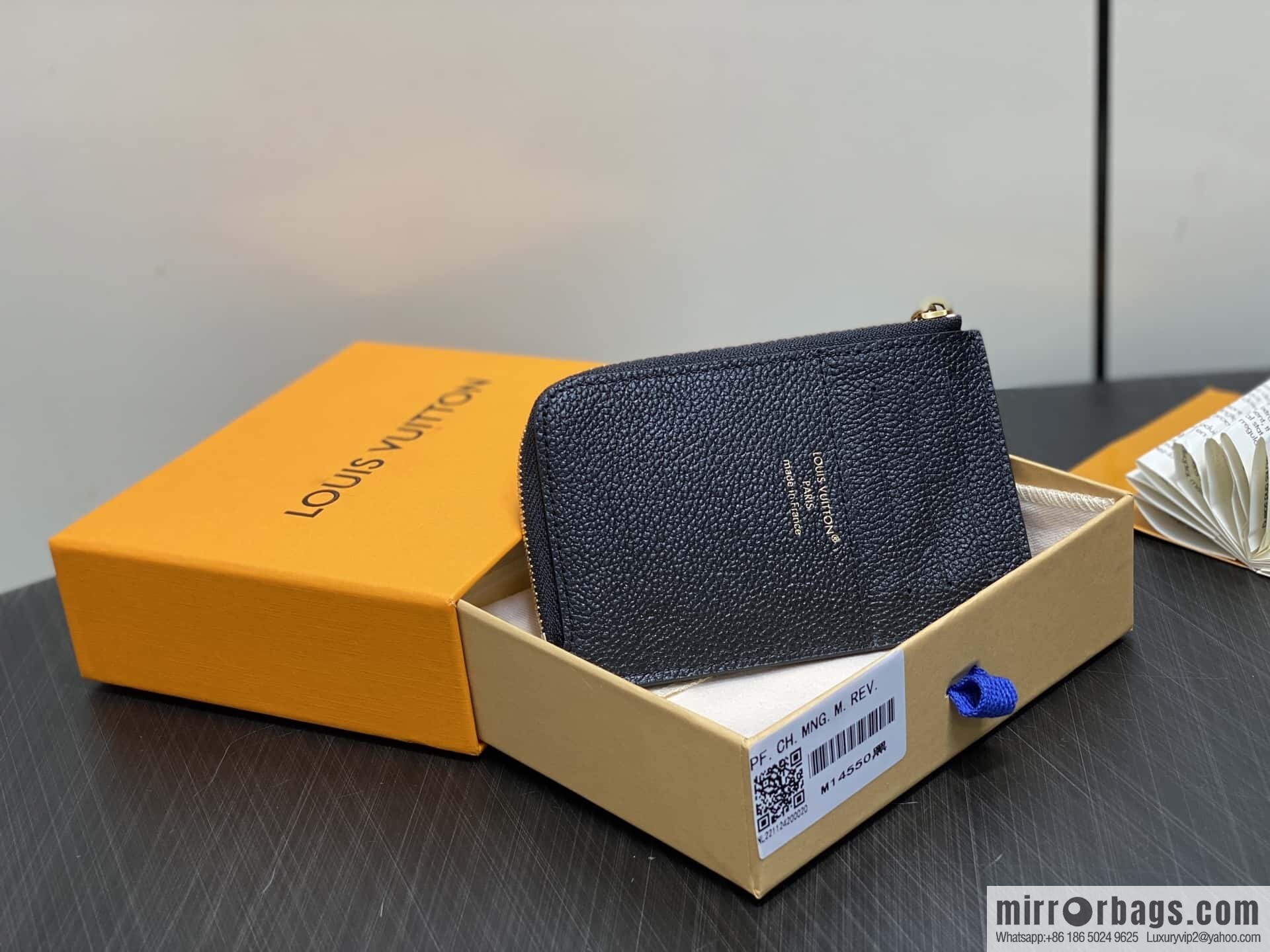 [Boutique‑grade] M14550 black, full leather card bag change bag, the new LOW KEY zipper card clip of the season M14551 brown