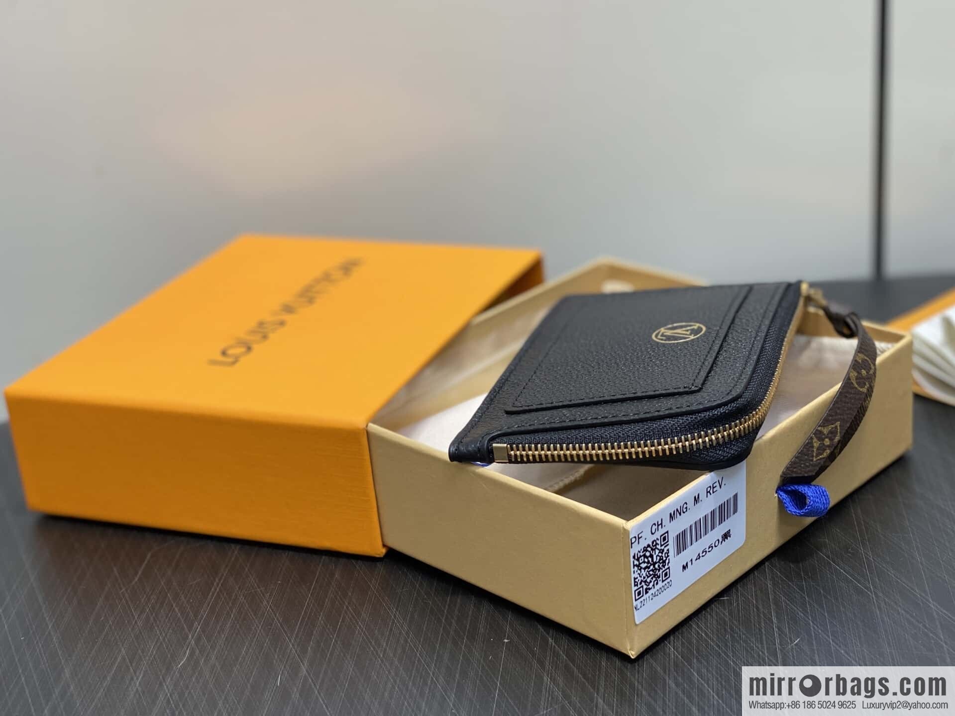[Boutique‑grade] M14550 black, full leather card bag change bag, the new LOW KEY zipper card clip of the season M14551 brown