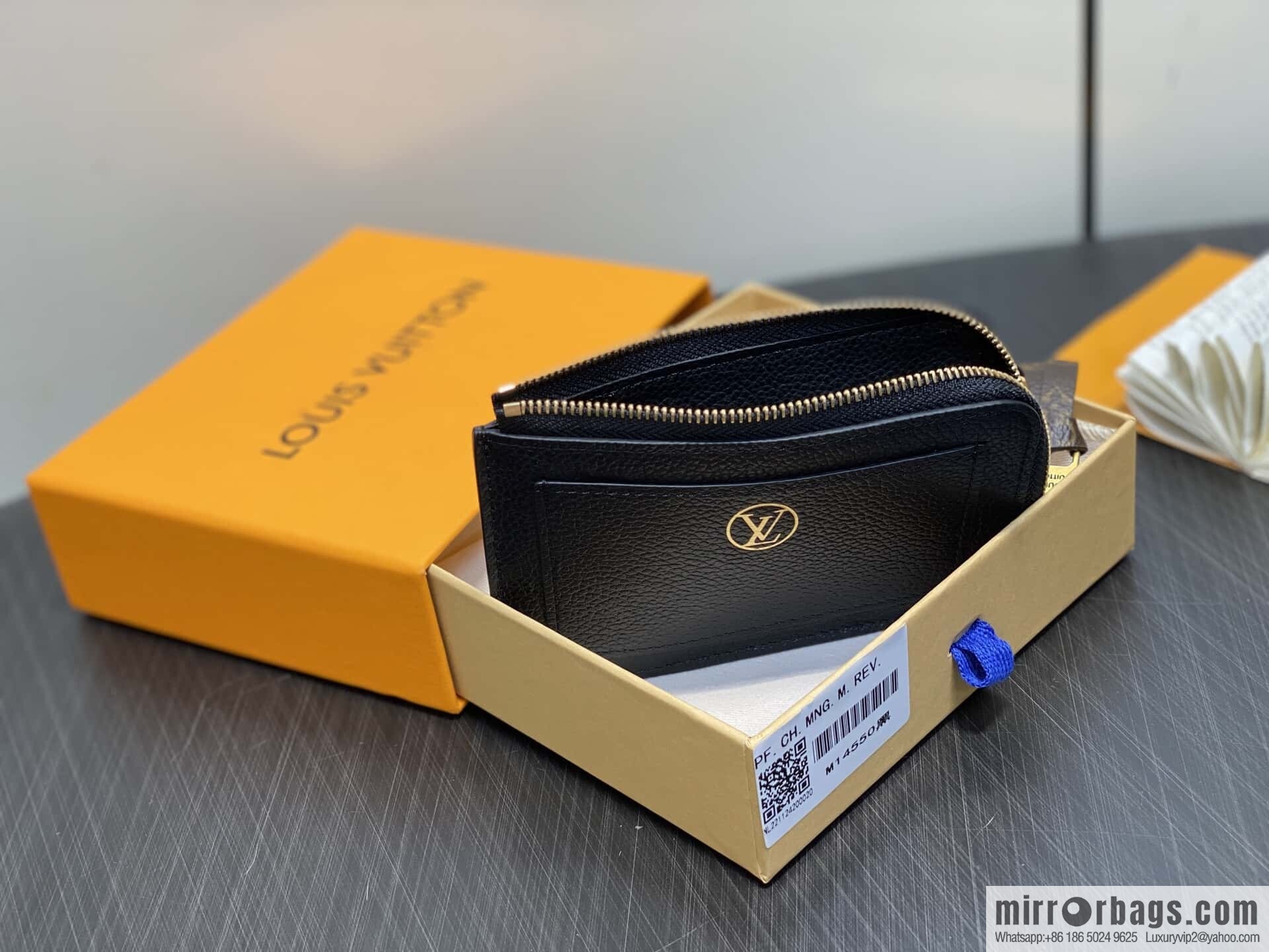 [Boutique‑grade] M14550 black, full leather card bag change bag, the new LOW KEY zipper card clip of the season M14551 brown