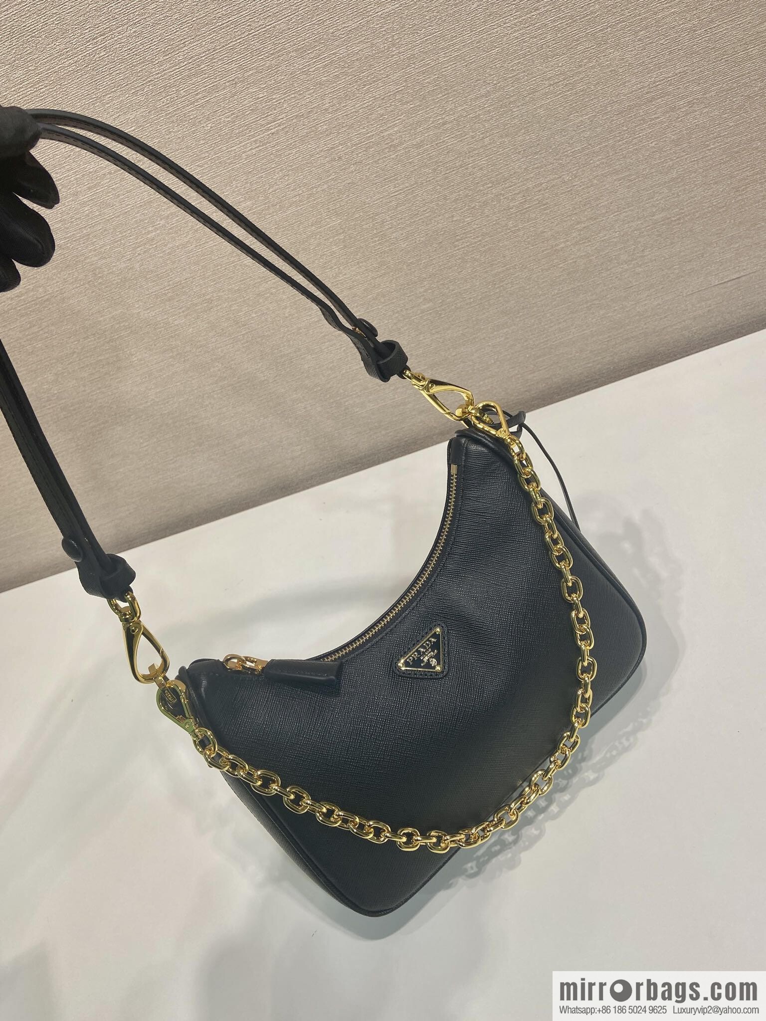 PRADA upgraded Hobo1BC204 cross pattern, black