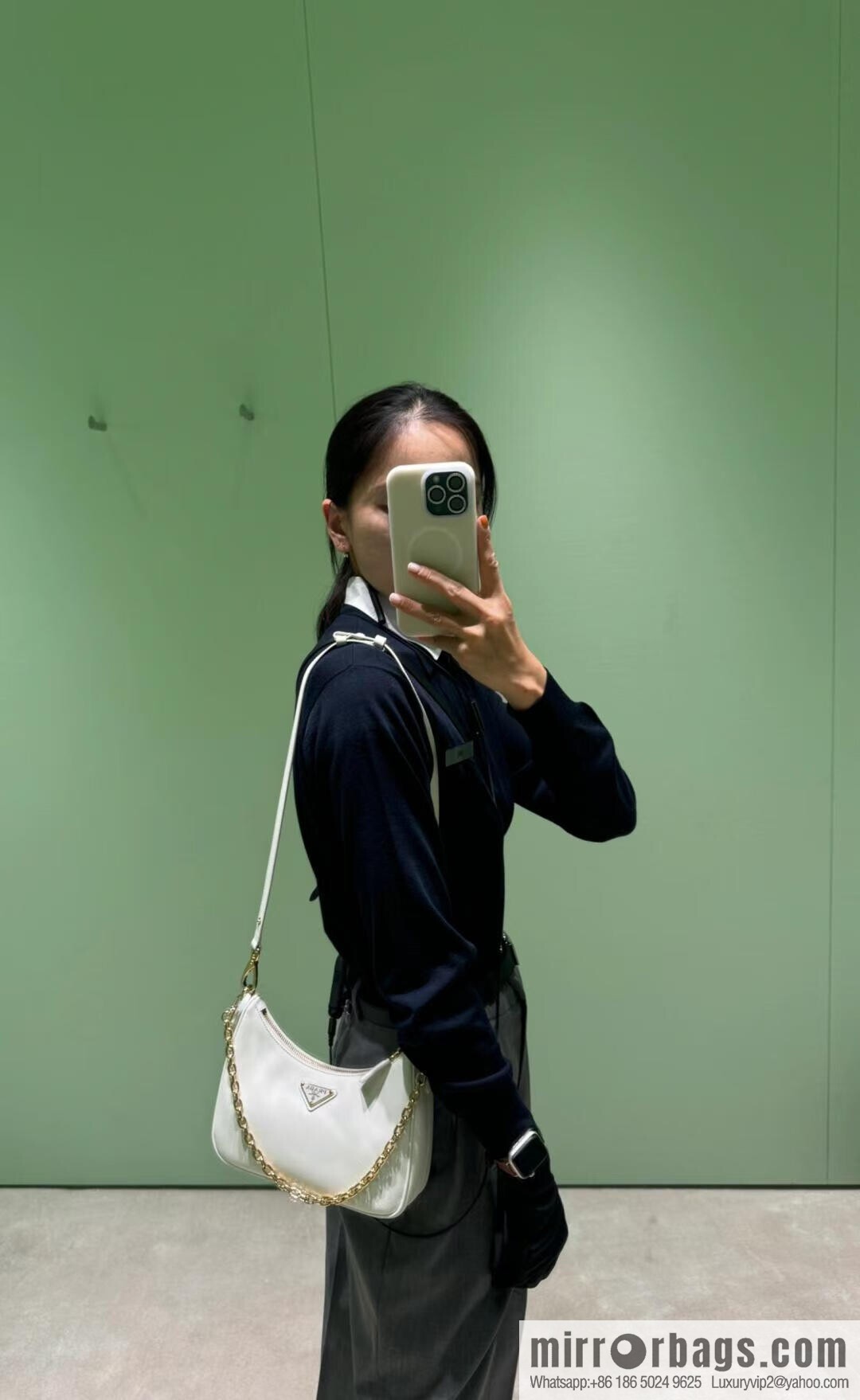 PRADA upgraded Hobo1BC204 cross pattern, white