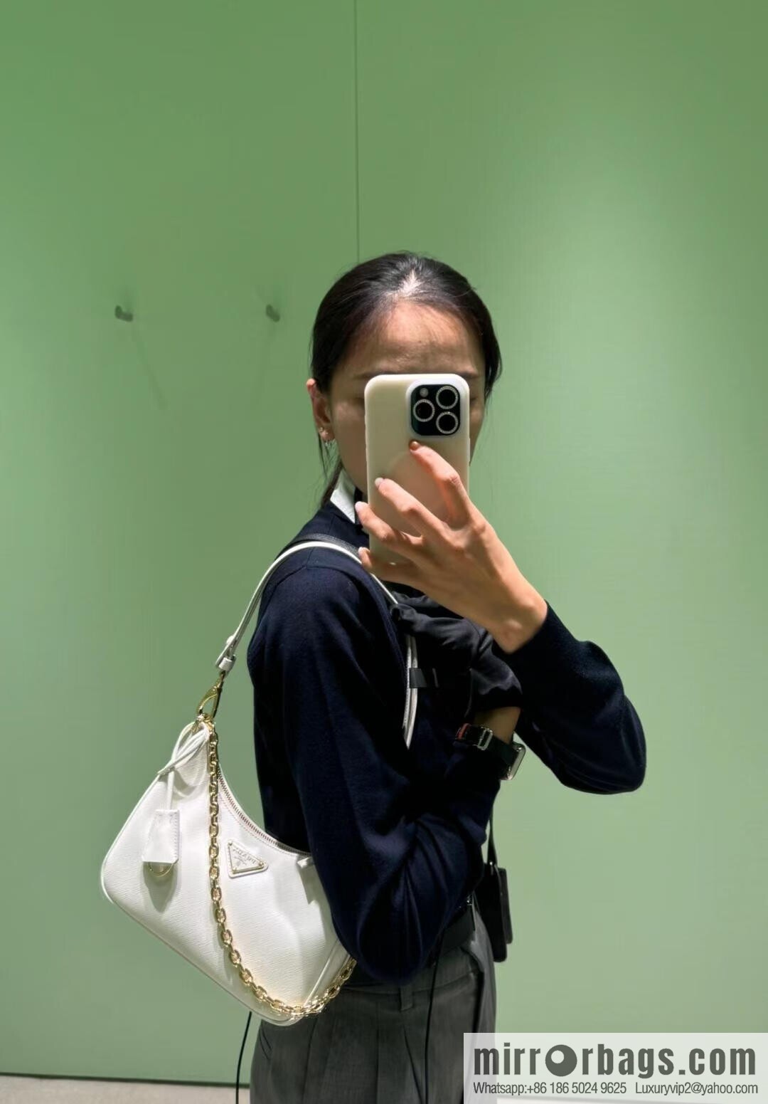 PRADA upgraded Hobo1BC204 cross pattern, white