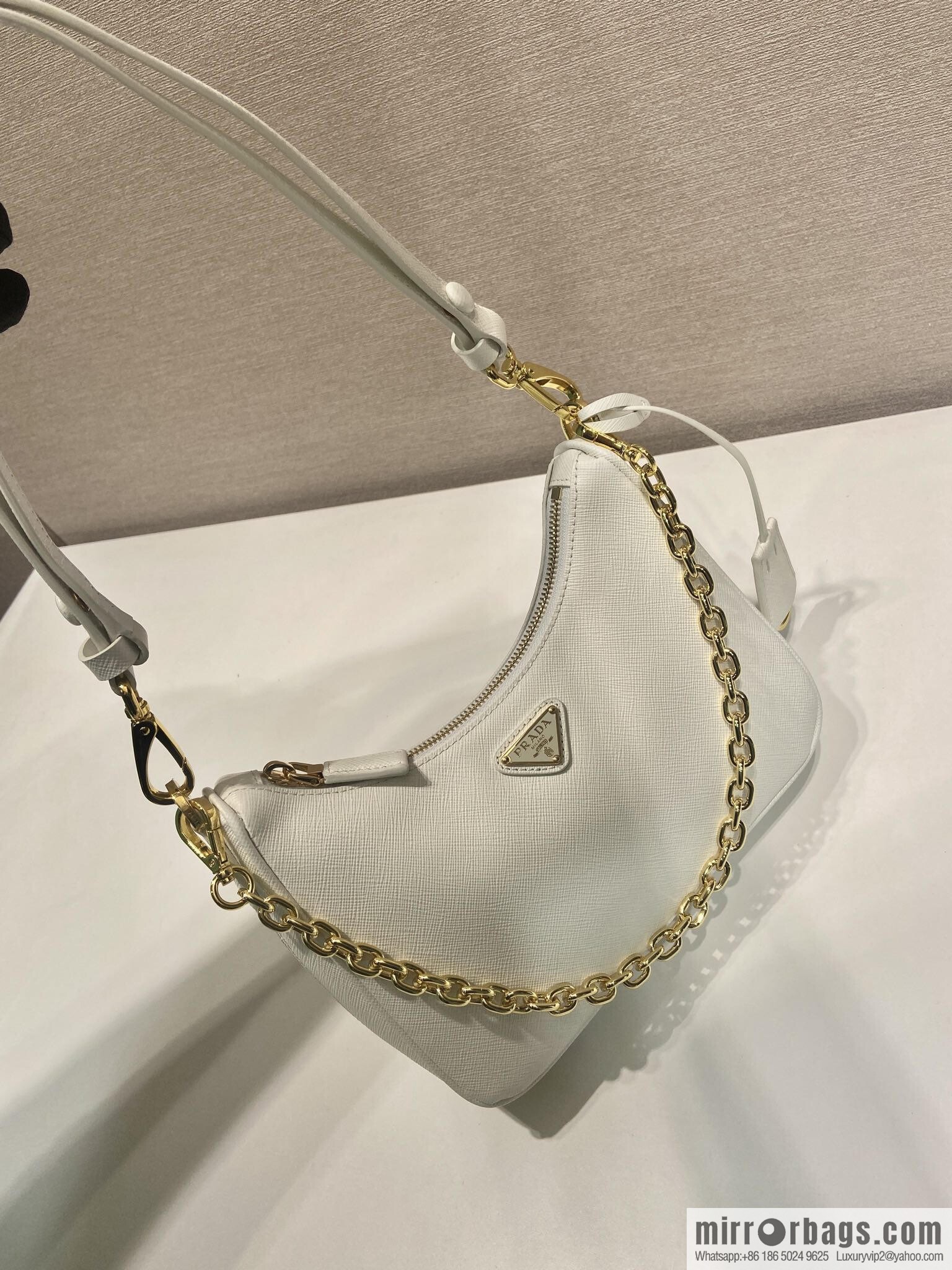 PRADA upgraded Hobo1BC204 cross pattern, white