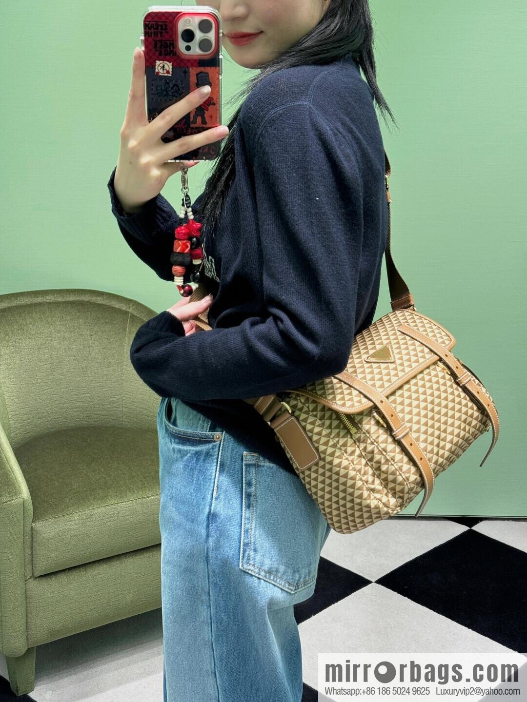 PRADA's new Symbole1BD383 messenger bag, apricot