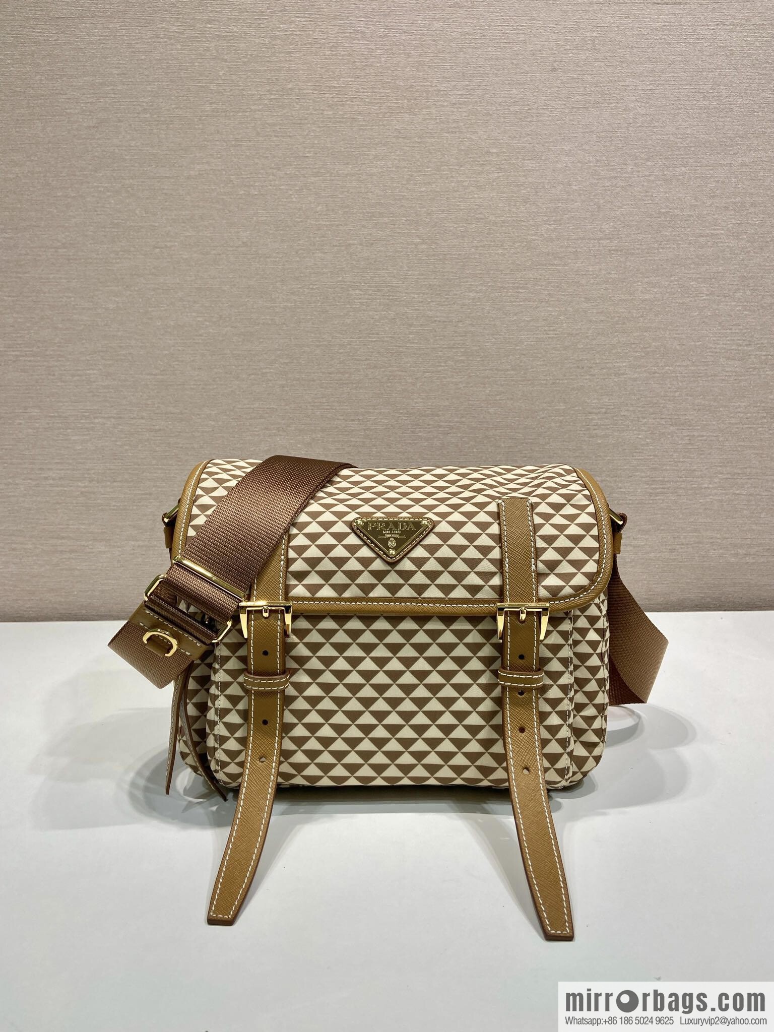 PRADA's new Symbole1BD383 messenger bag, apricot