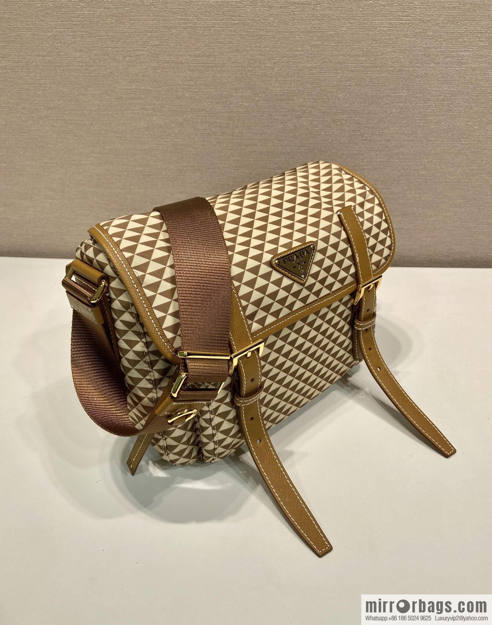 PRADA's new Symbole1BD383 messenger bag, apricot