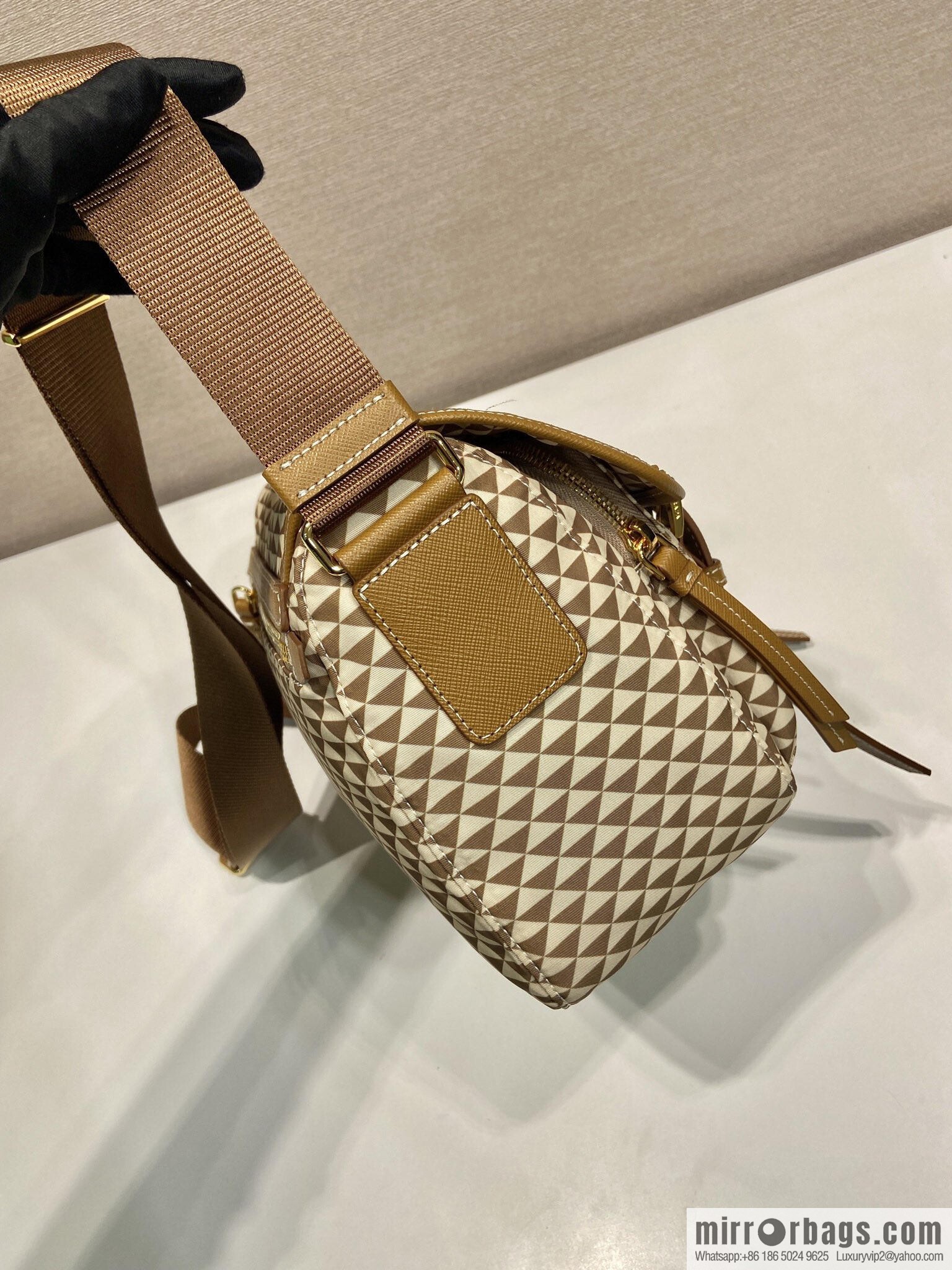 PRADA's new Symbole1BD383 messenger bag, apricot