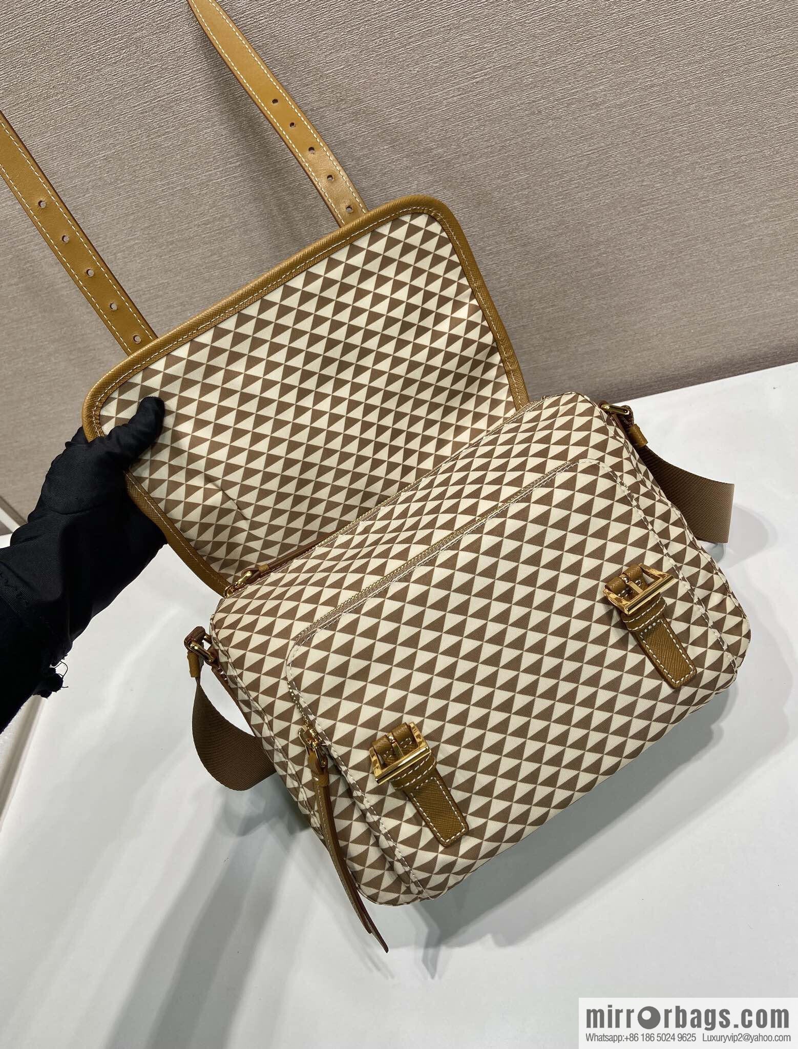 PRADA's new Symbole1BD383 messenger bag, apricot