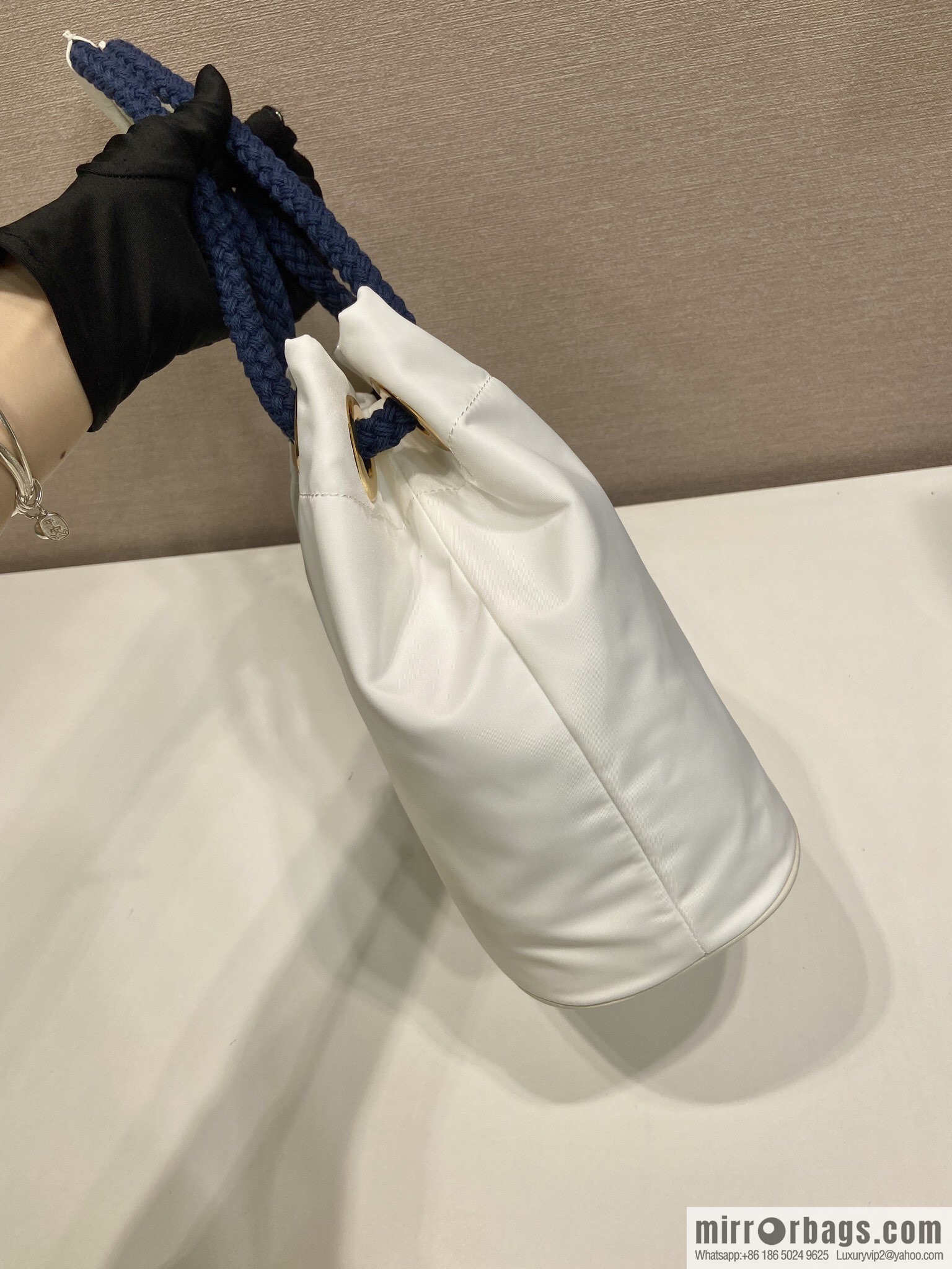 Prada new bucket bag 1BE082 catwalk model, white.