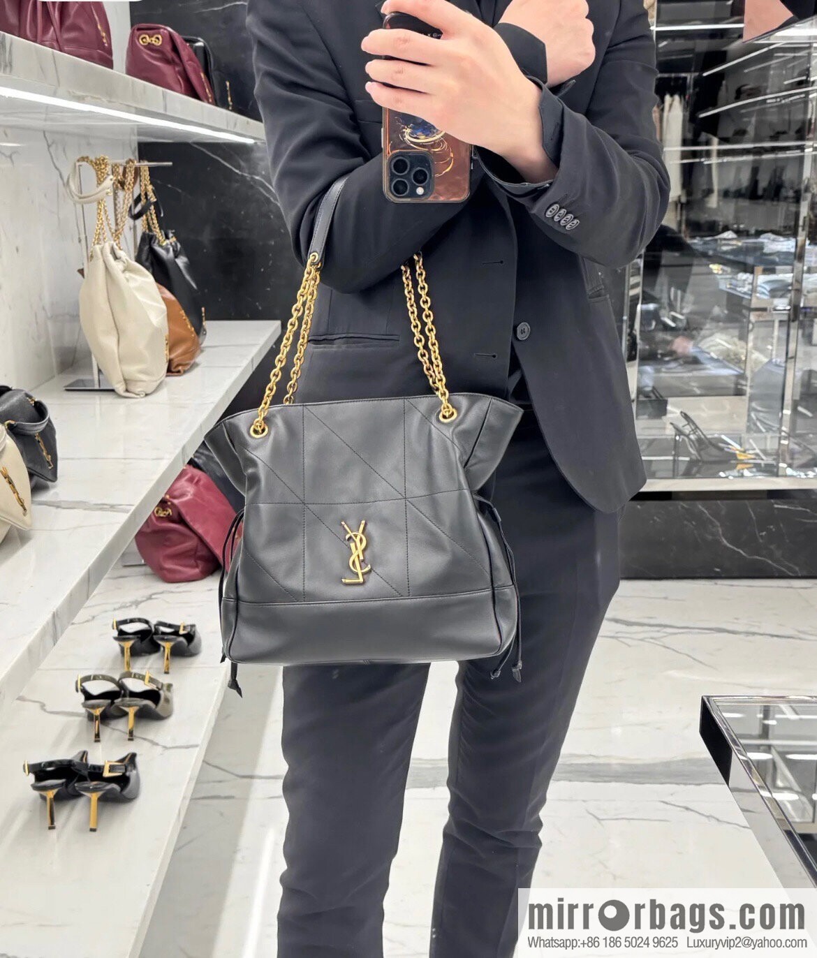 YSL 𝗝𝗮𝗺𝗶𝗲 𝟰.𝟯 small 𝗣𝗢𝗖𝗛𝗢𝗡_ lucky bag bucket bag 833948 black