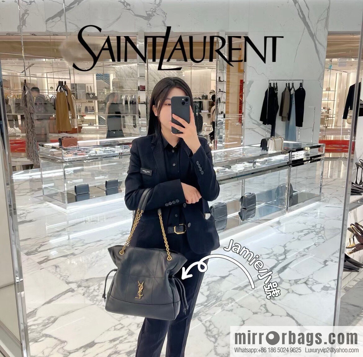 YSL 𝗝𝗮𝗺𝗶𝗲 𝟰.𝟯 small 𝗣𝗢𝗖𝗛𝗢𝗡_ lucky bag bucket bag 833948 black