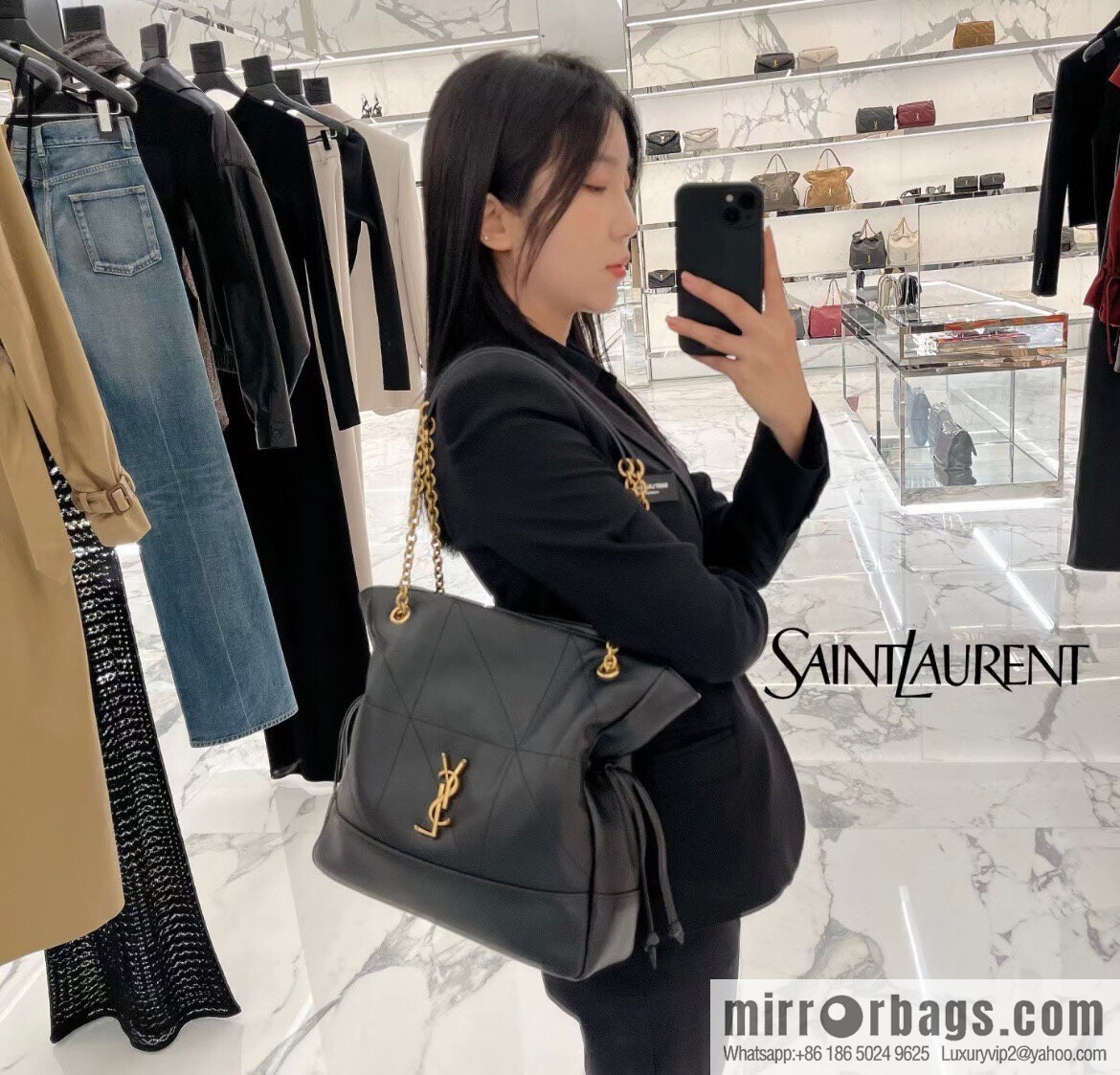 YSL 𝗝𝗮𝗺𝗶𝗲 𝟰.𝟯 small 𝗣𝗢𝗖𝗛𝗢𝗡_ lucky bag bucket bag 833948 black