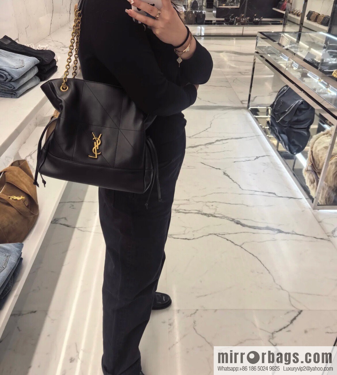 YSL 𝗝𝗮𝗺𝗶𝗲 𝟰.𝟯 small 𝗣𝗢𝗖𝗛𝗢𝗡_ lucky bag bucket bag 833948 black