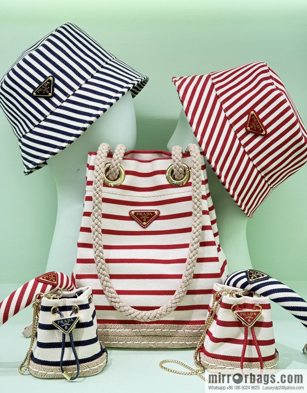 PRADA 🎉 Mini Bucket 🎉 1NR016 Stripe 🎉🎉 Red Stripe