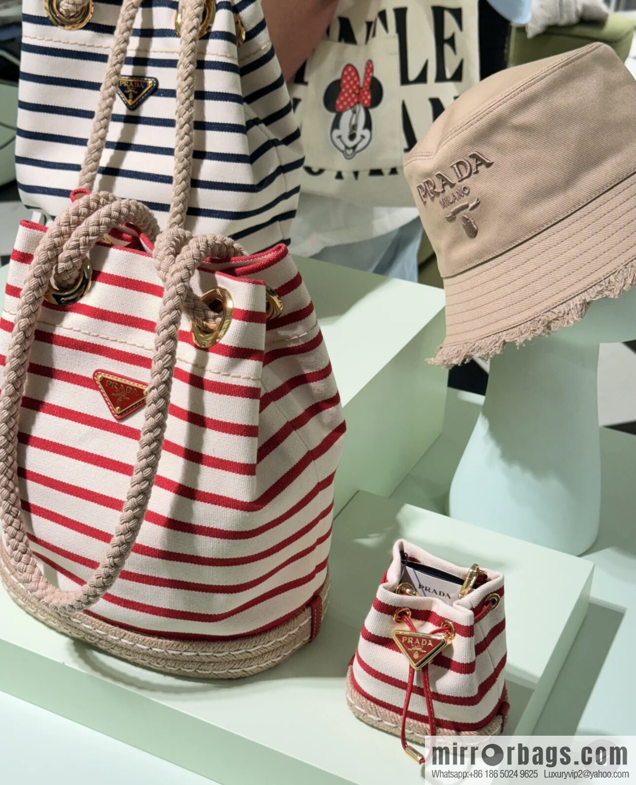 PRADA 🎉 Mini Bucket 🎉 1NR016 Stripe 🎉🎉 Red Stripe