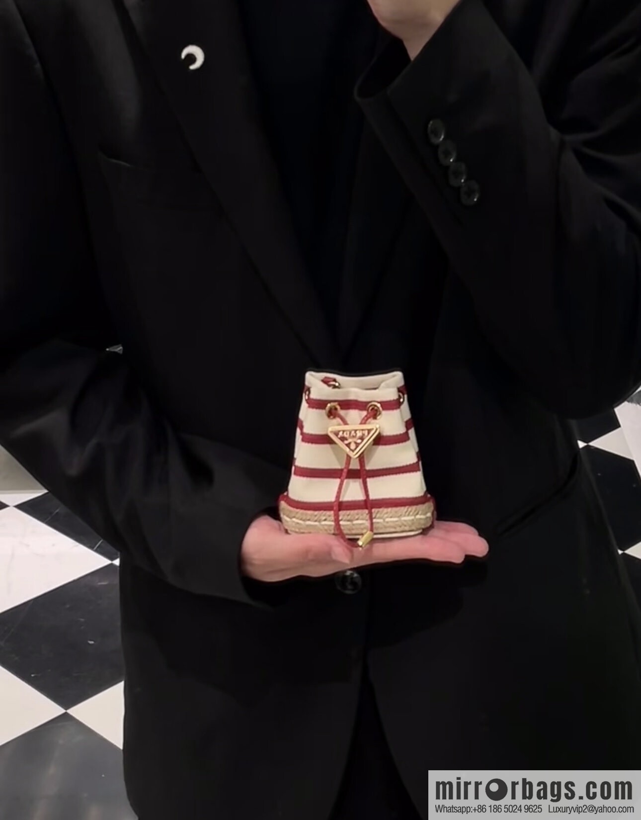 PRADA 🎉 Mini Bucket 🎉 1NR016 Stripe 🎉🎉 Red Stripe