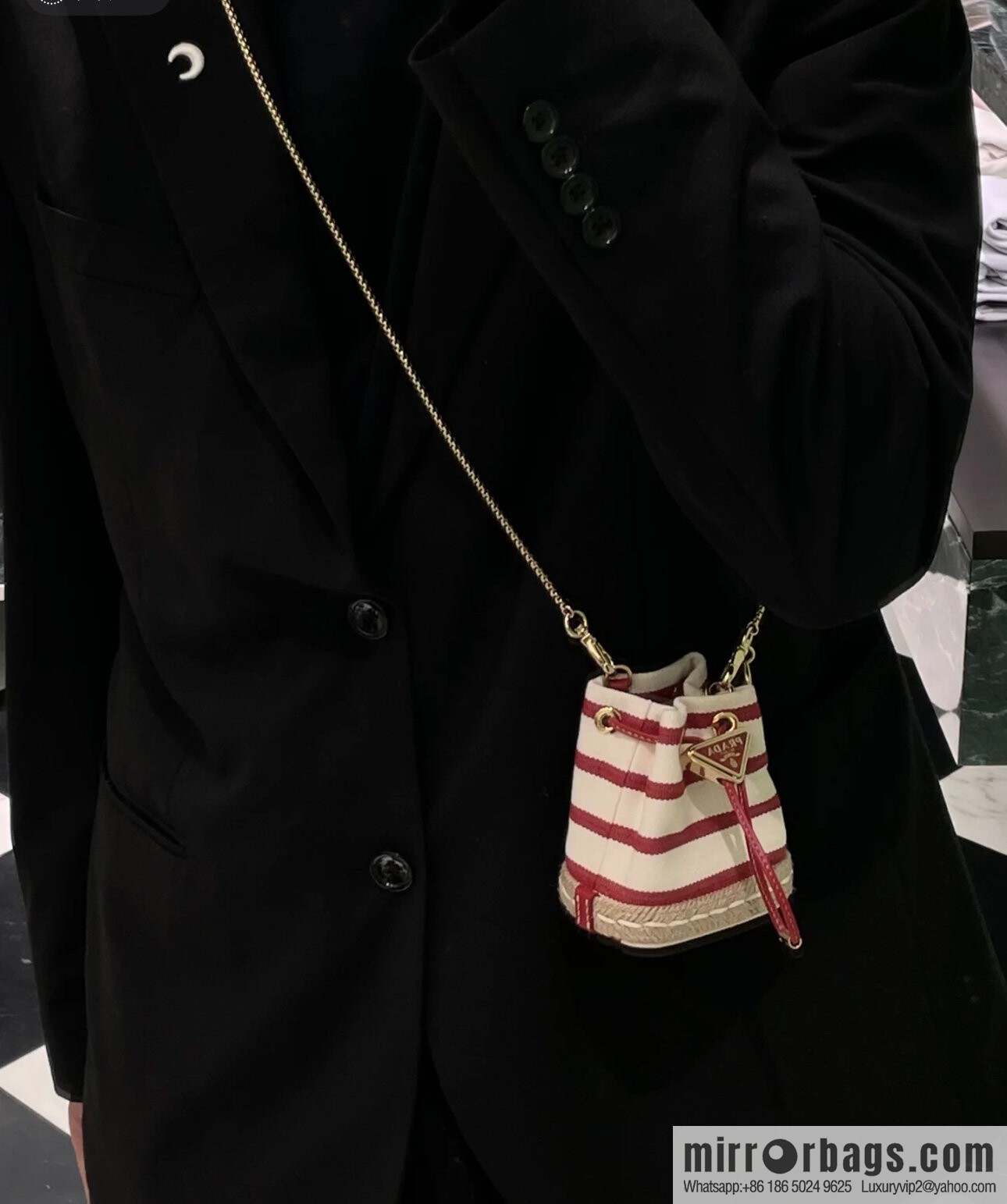 PRADA 🎉 Mini Bucket 🎉 1NR016 Stripe 🎉🎉 Red Stripe