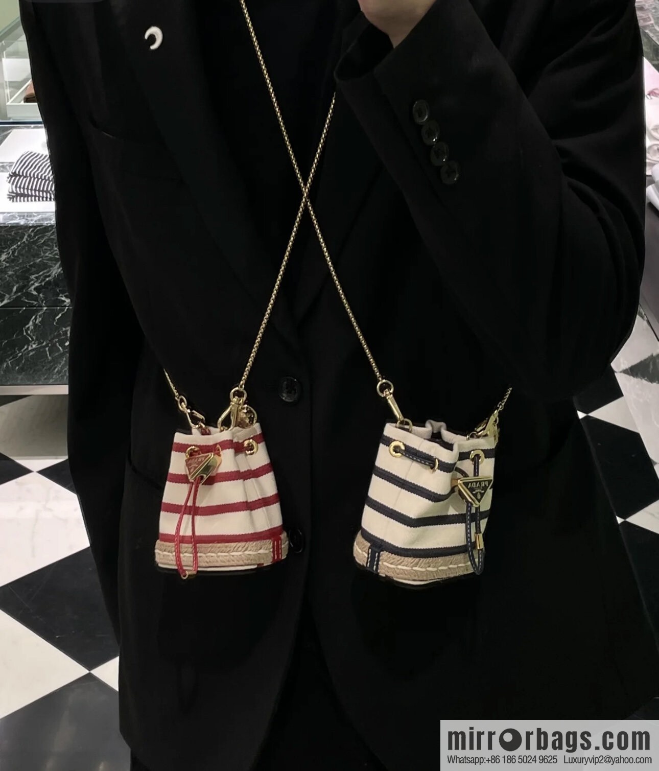 PRADA 🎉 Mini Bucket 🎉 1NR016 Stripe 🎉🎉 Red Stripe