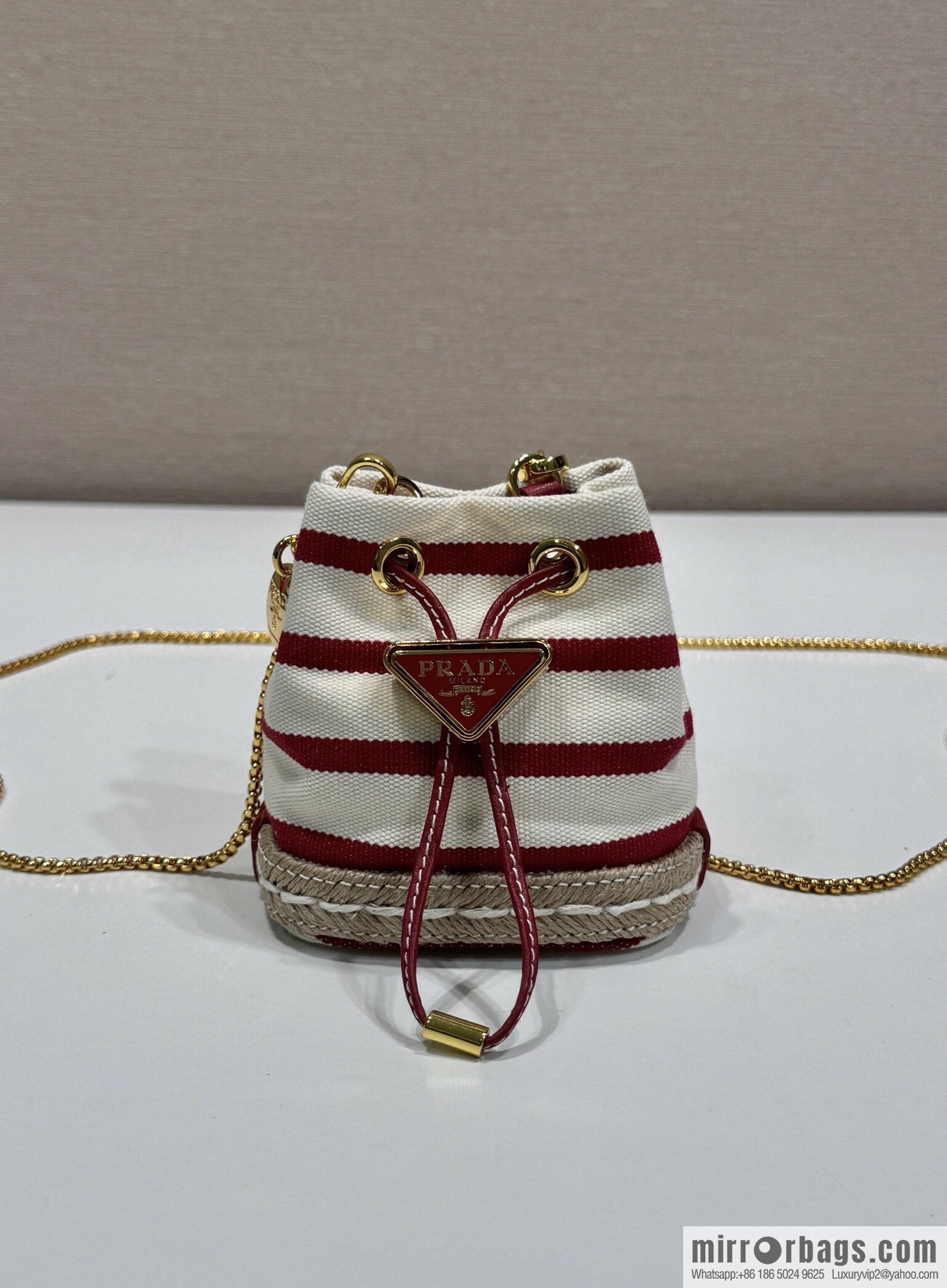 PRADA 🎉 Mini Bucket 🎉 1NR016 Stripe 🎉🎉 Red Stripe