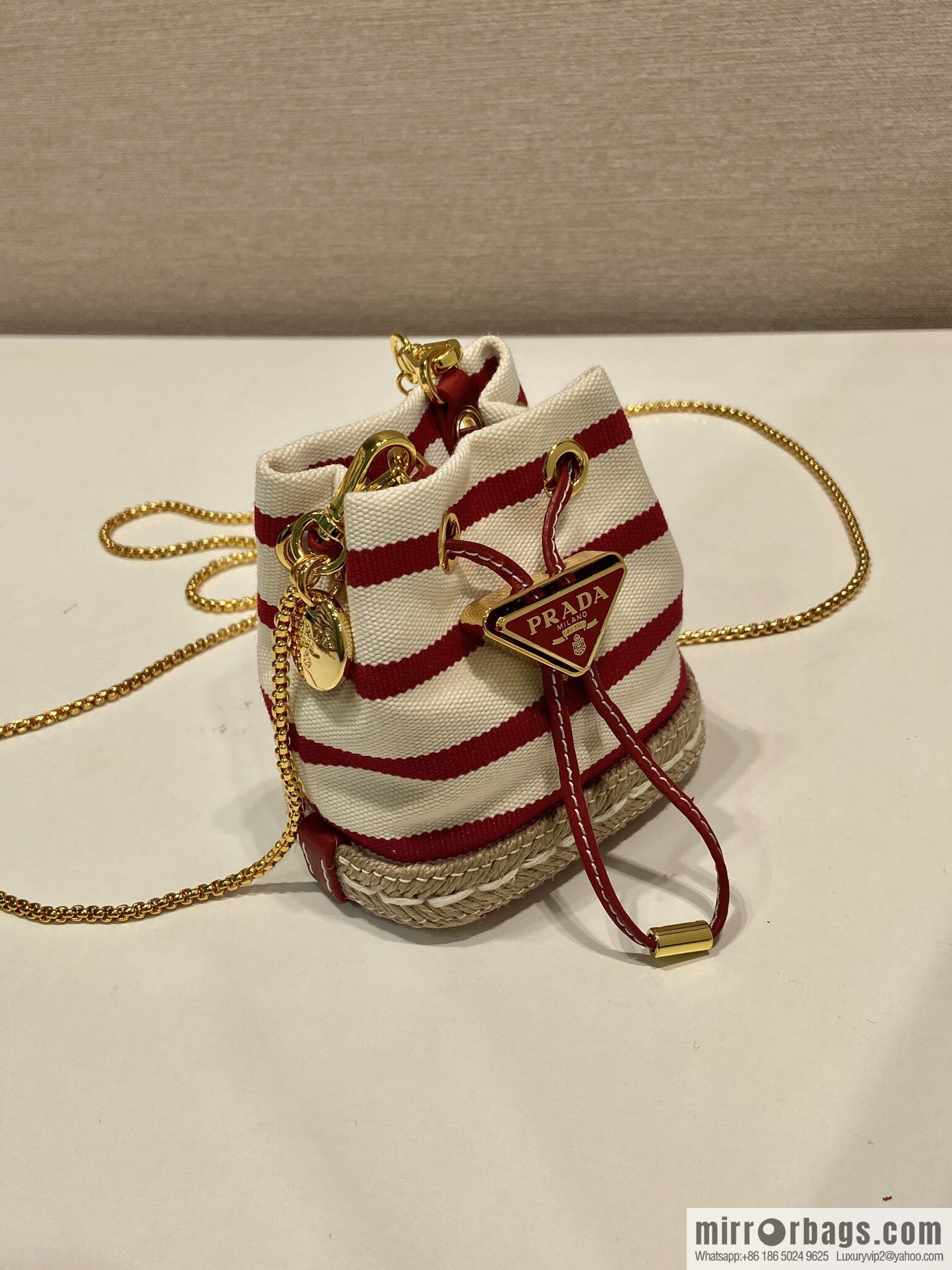 PRADA 🎉 Mini Bucket 🎉 1NR016 Stripe 🎉🎉 Red Stripe