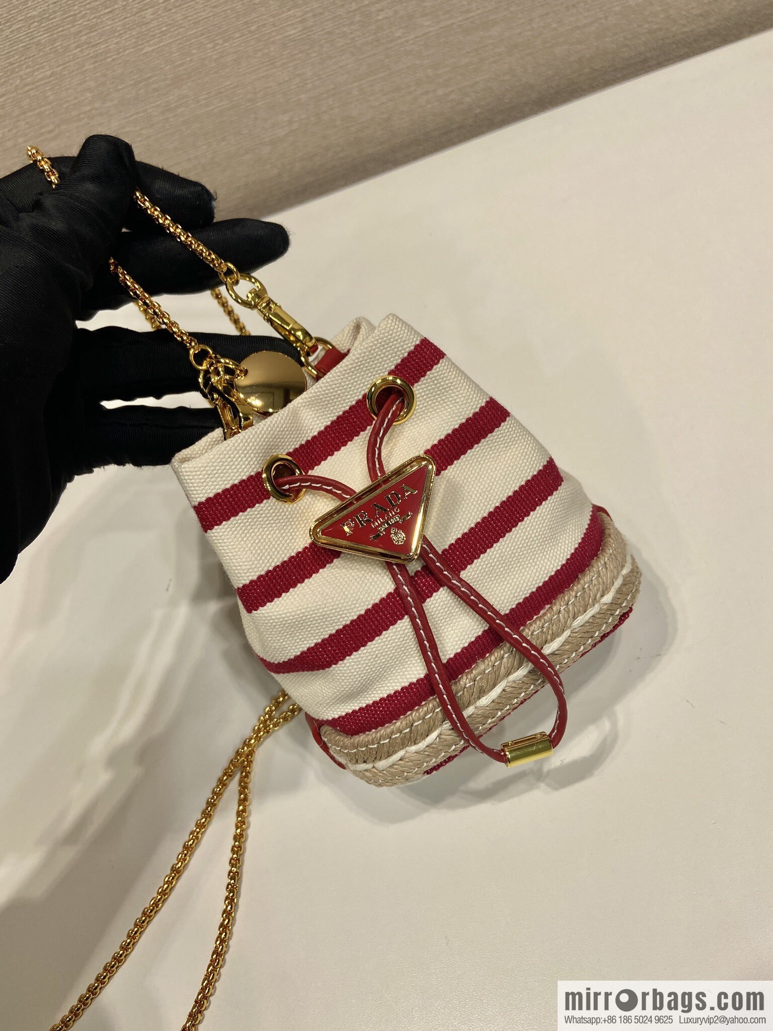 PRADA 🎉 Mini Bucket 🎉 1NR016 Stripe 🎉🎉 Red Stripe