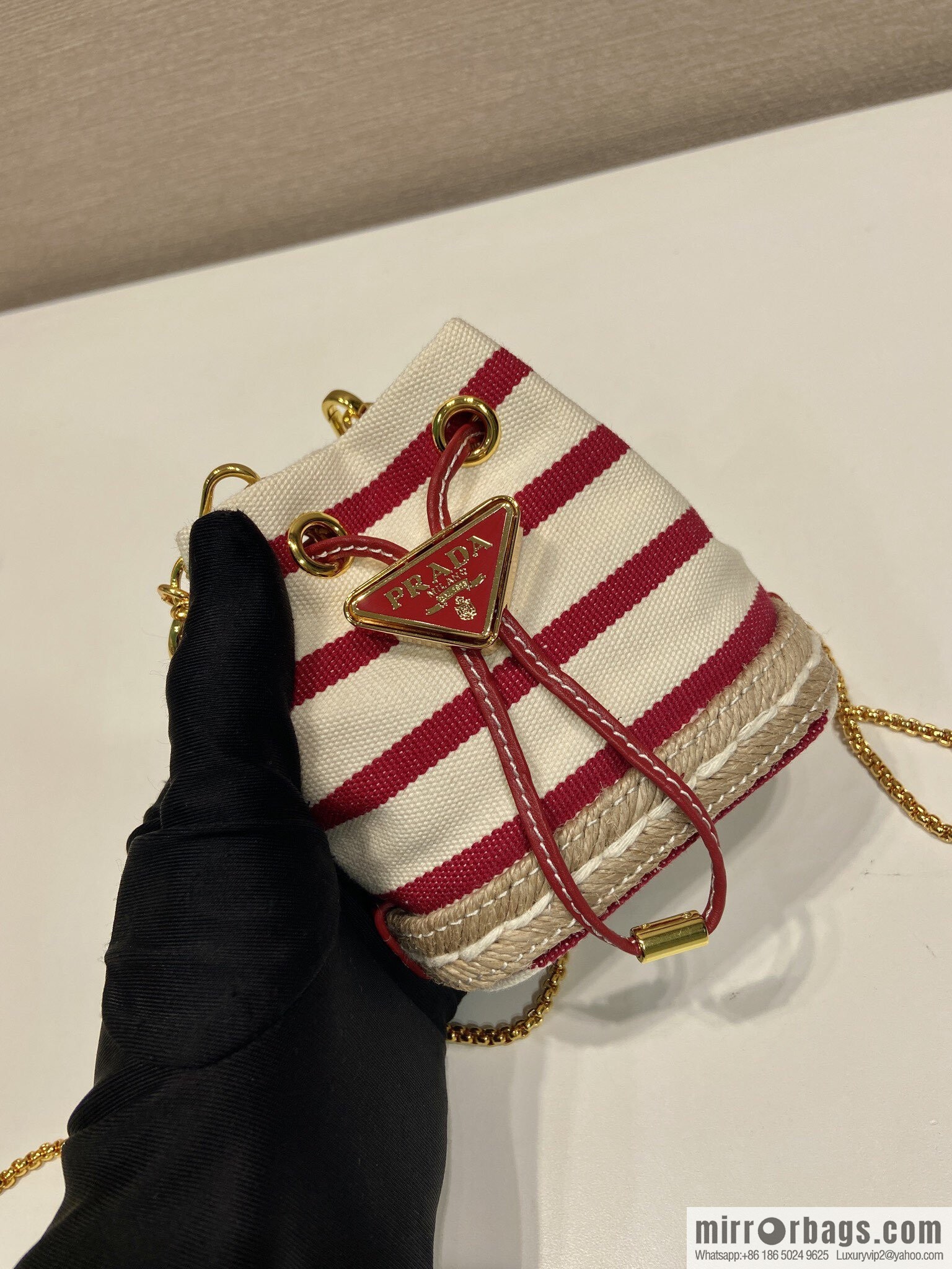 PRADA 🎉 Mini Bucket 🎉 1NR016 Stripe 🎉🎉 Red Stripe